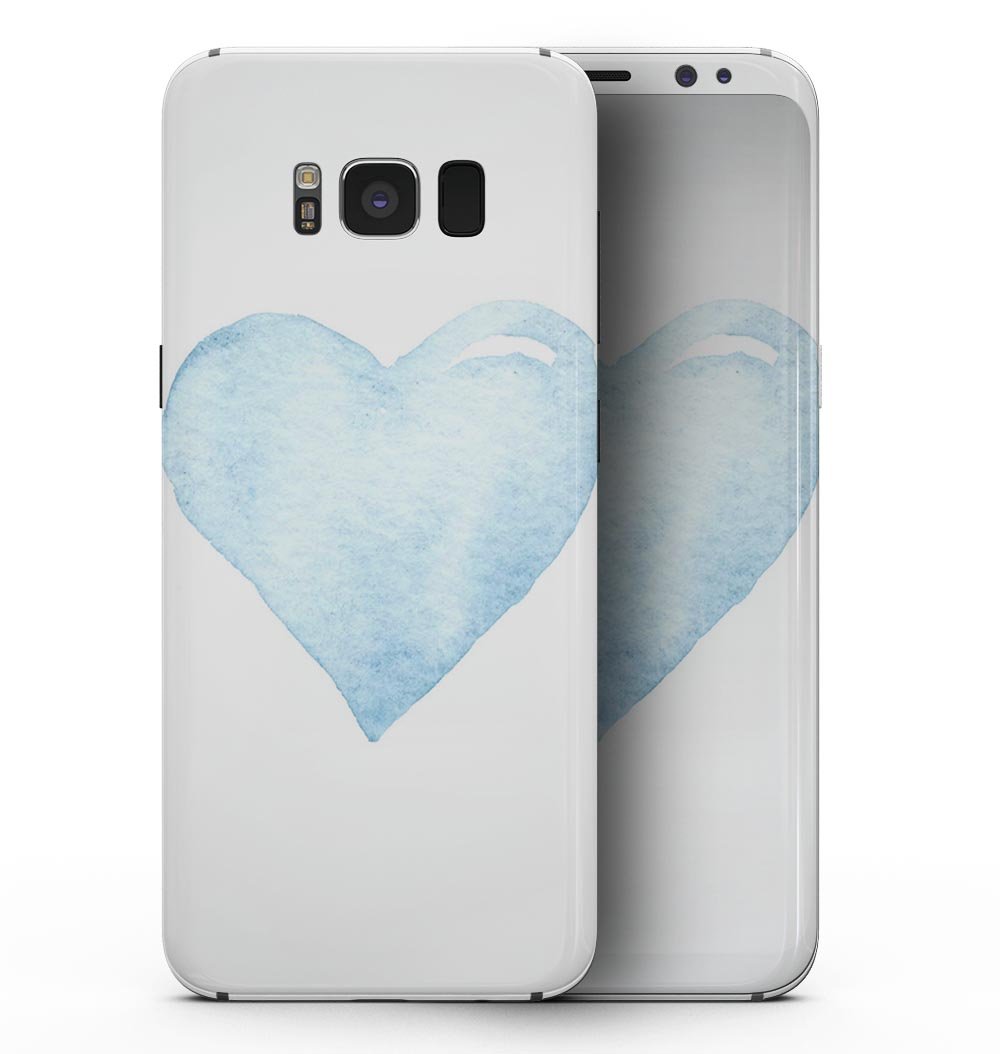 Blue Watercolor Heart skin for Samsung Galaxy S8, showcasing vibrant colors and a stylish design.