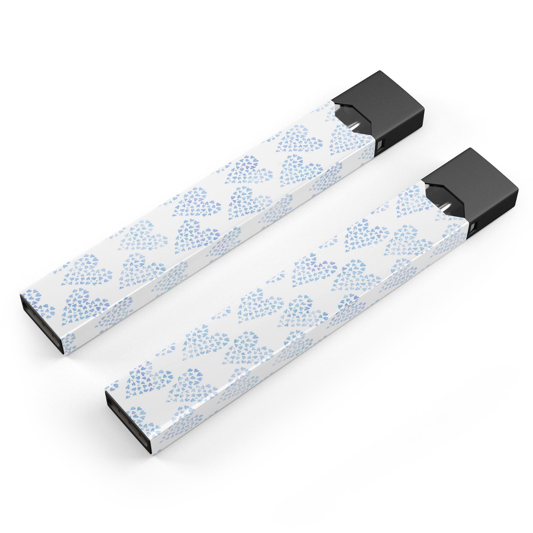 Blue Watercolor Hearts Pattern skin wrap for JUUL vaping device, showcasing vibrant heart designs on a protective vinyl layer.