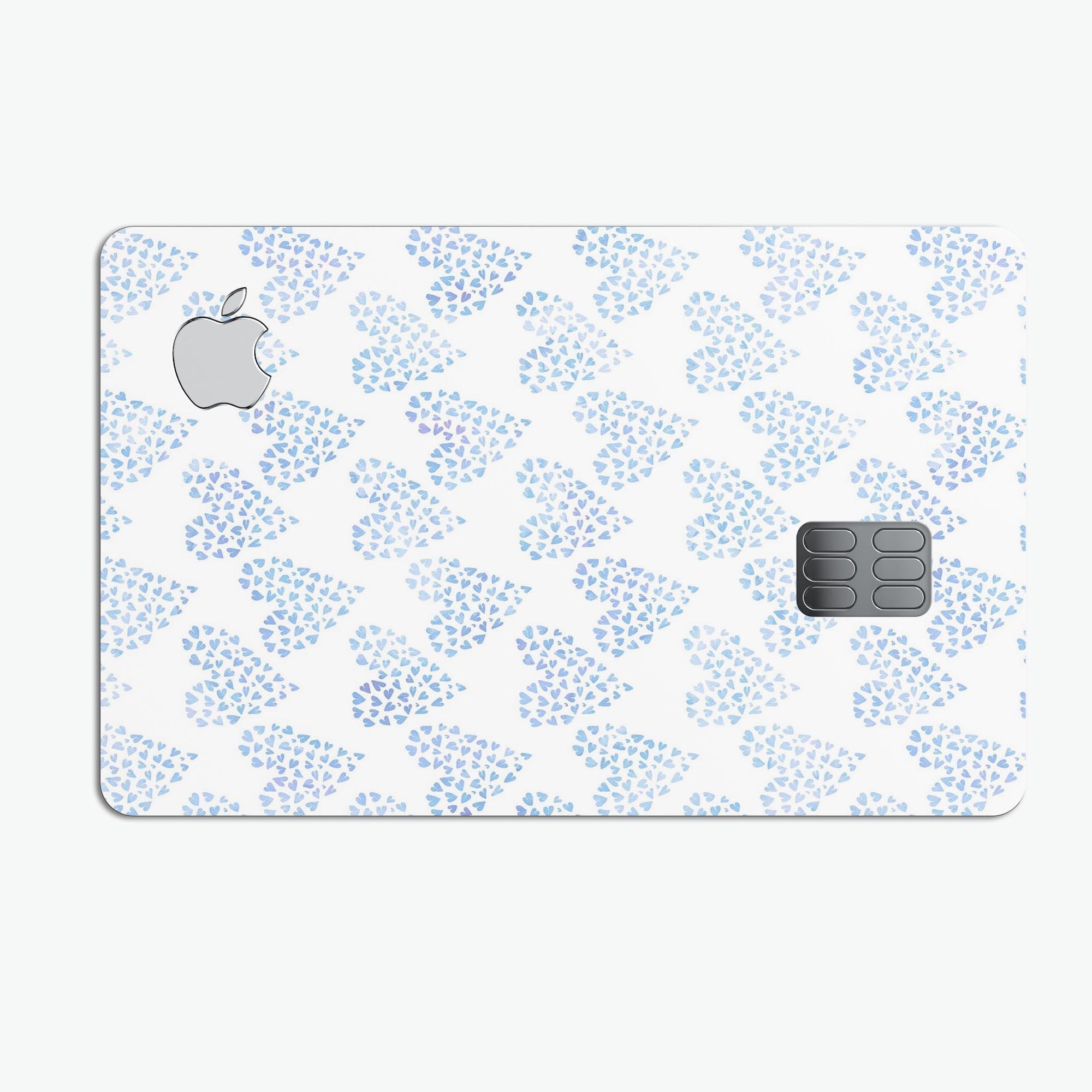 Blue Watercolor Hearts Pattern protective decal skin for Apple Card, showcasing vibrant colors and intricate heart designs.