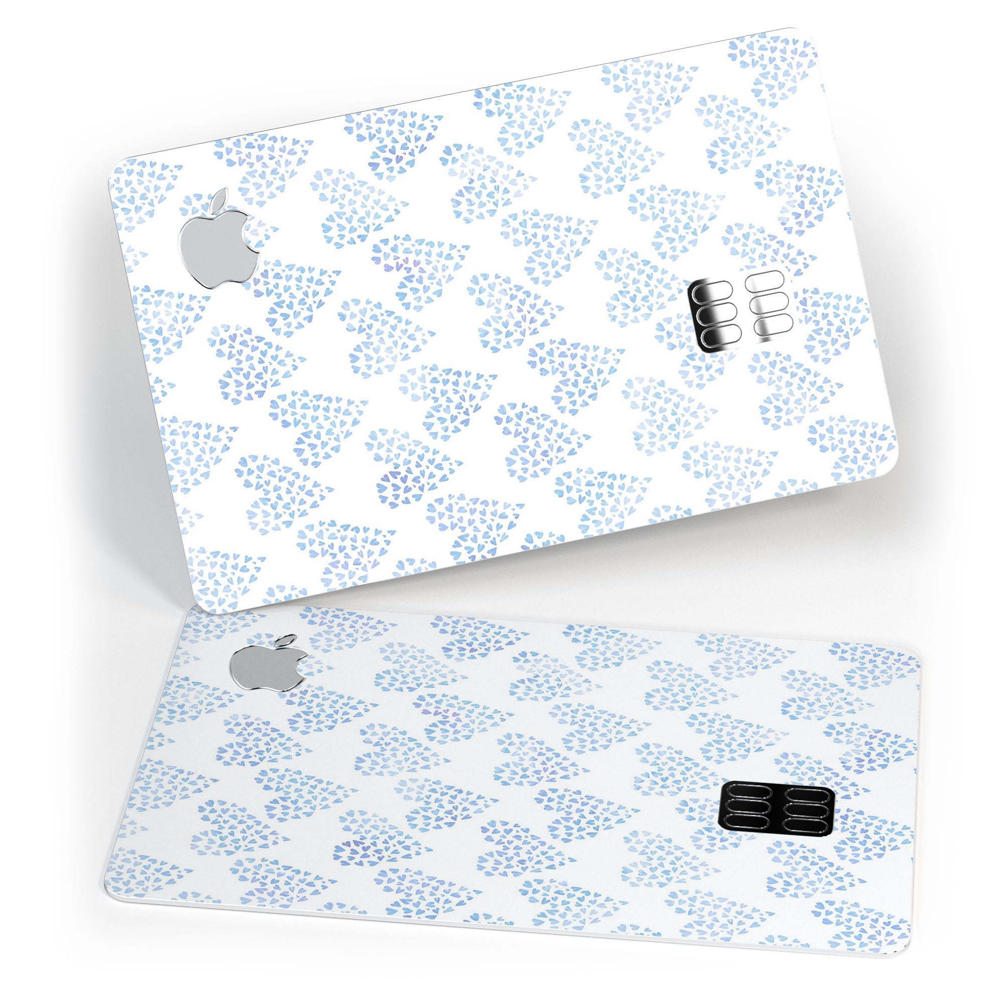 Blue Watercolor Hearts Pattern protective decal skin for Apple Card, showcasing vibrant colors and intricate heart designs.