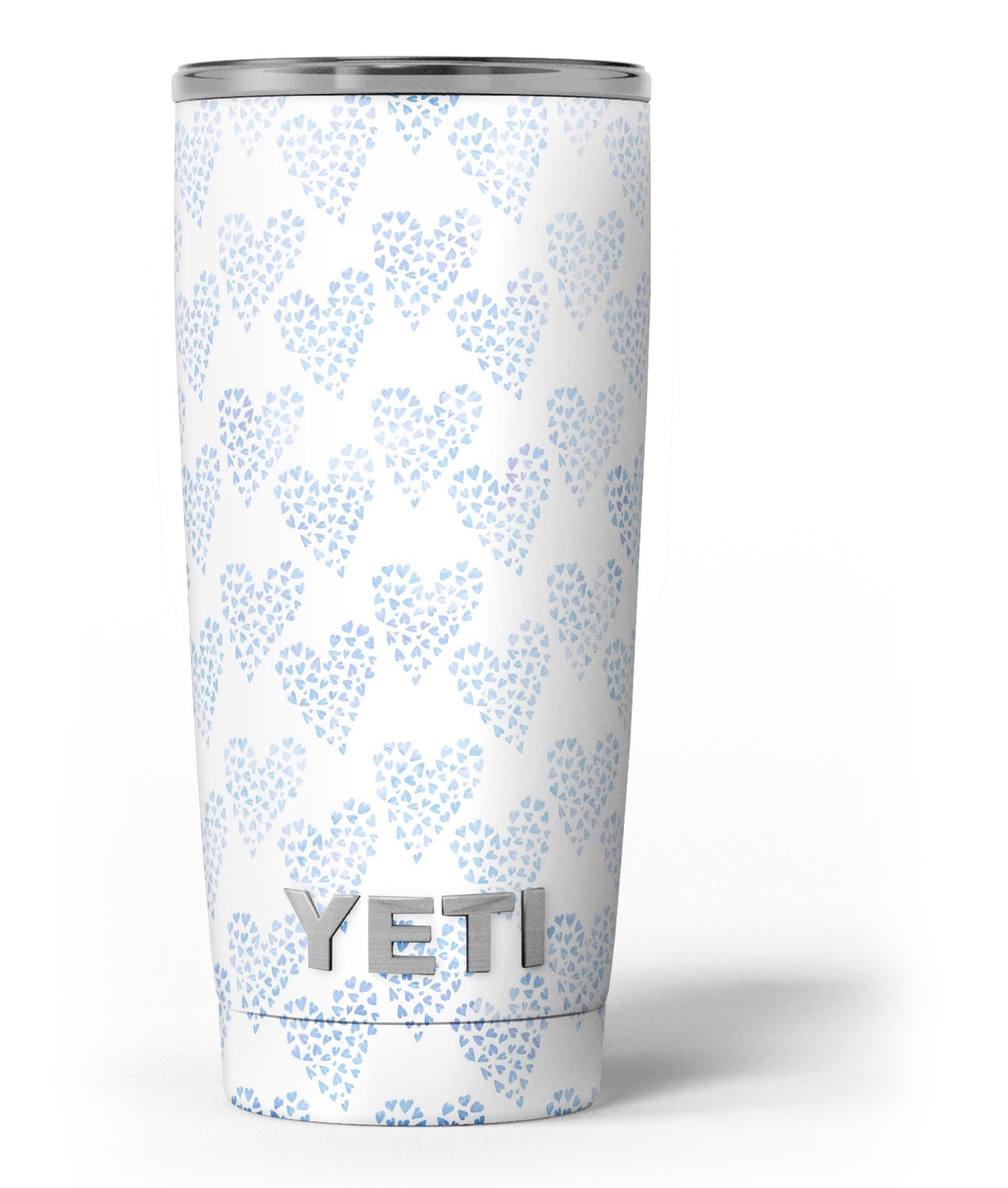 Blue Watercolor Hearts Pattern Skin Decal Vinyl Wrap Kit for Yeti Coolers, showcasing vibrant colors and a stylish design.