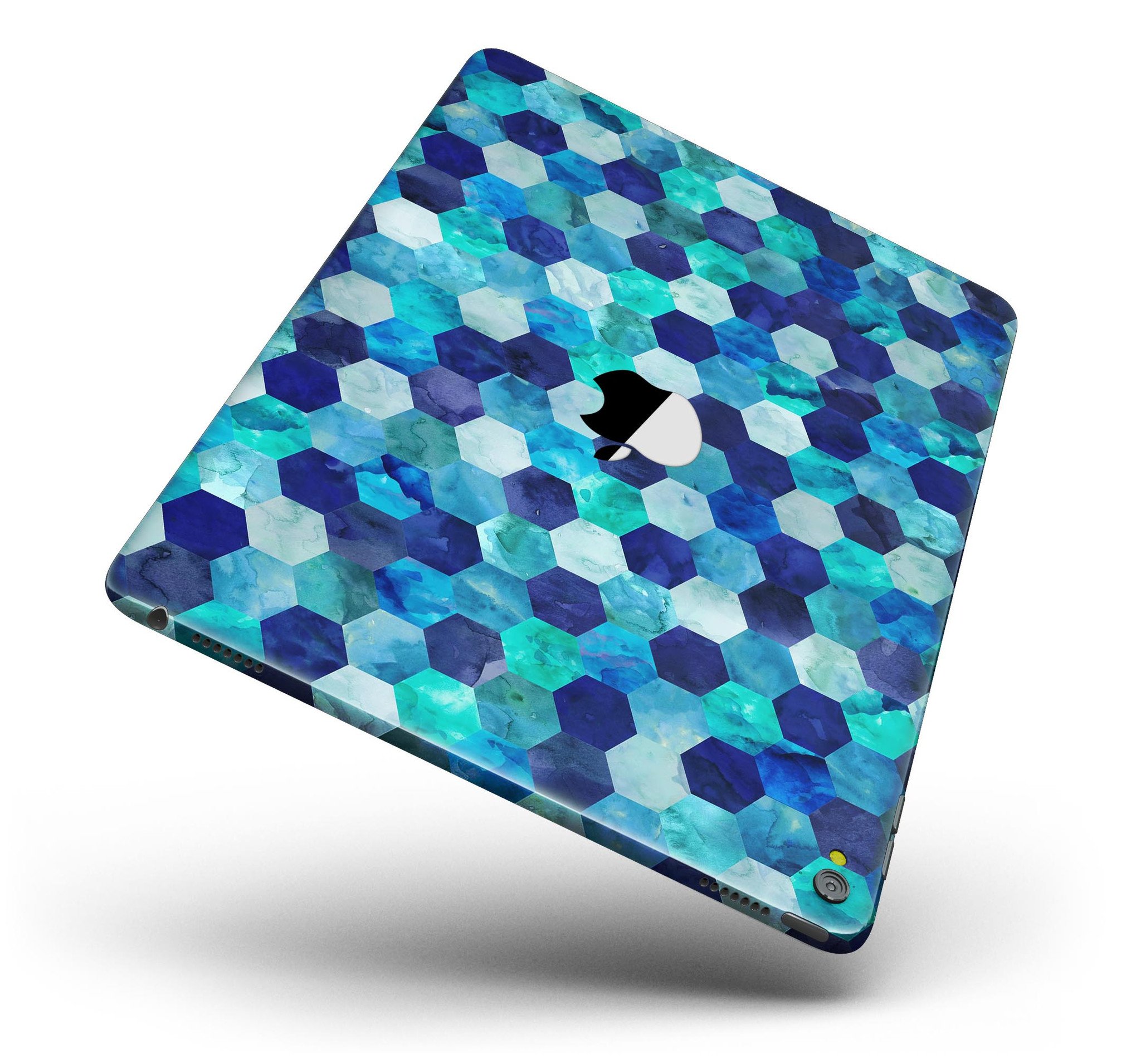 Blue Watercolor Hexagon Pattern Full Body Skin for iPad Pro, showcasing vibrant colors and intricate design.