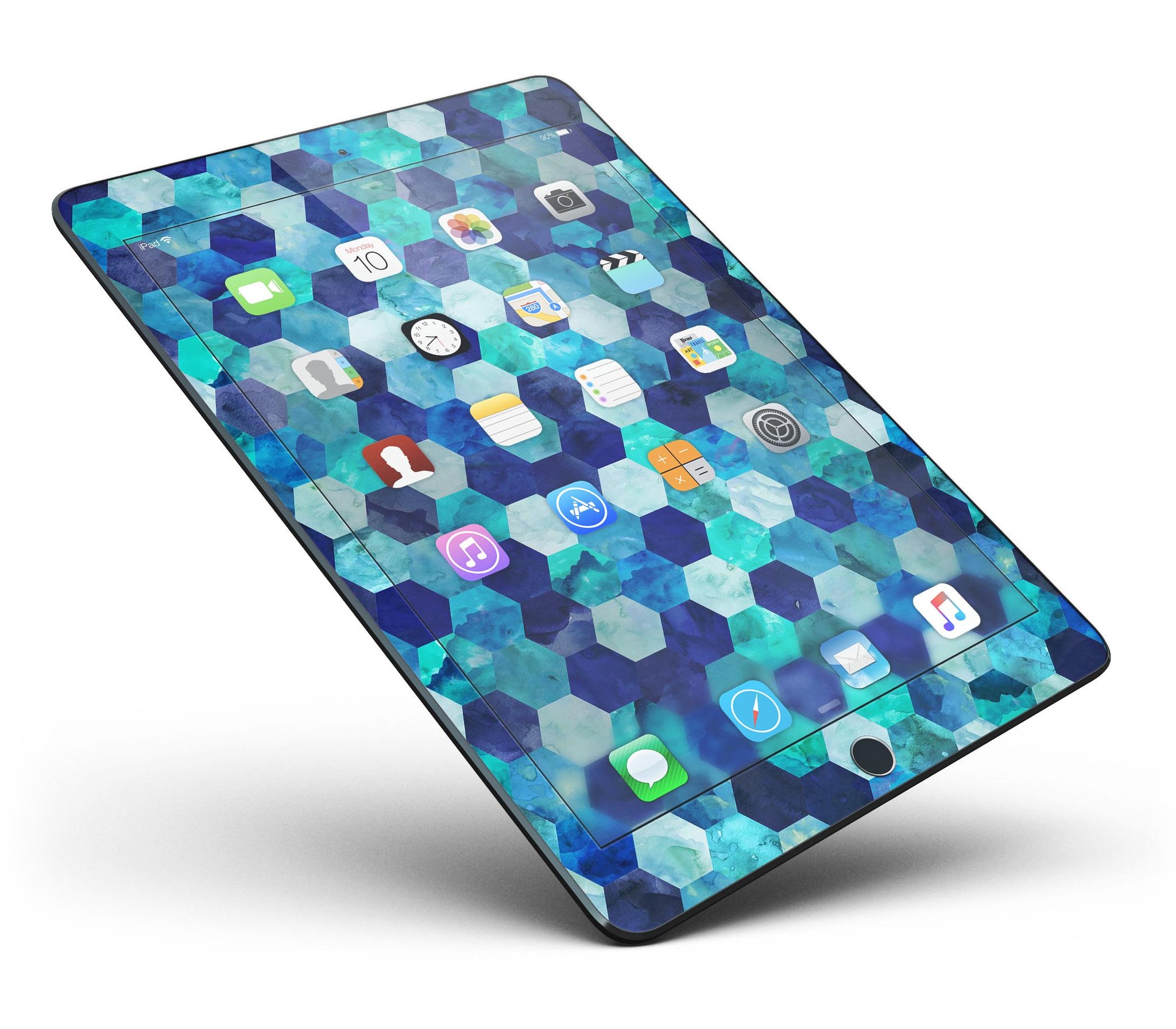 Blue Watercolor Hexagon Pattern Full Body Skin for iPad Pro, showcasing vibrant colors and intricate design.