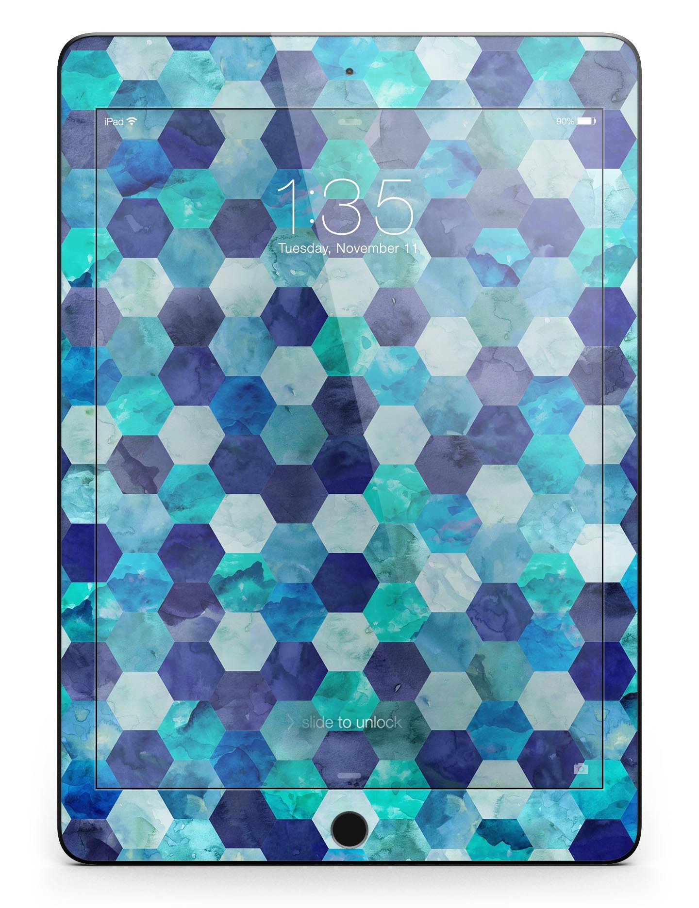 Blue Watercolor Hexagon Pattern Full Body Skin for iPad Pro, showcasing vibrant colors and intricate design.