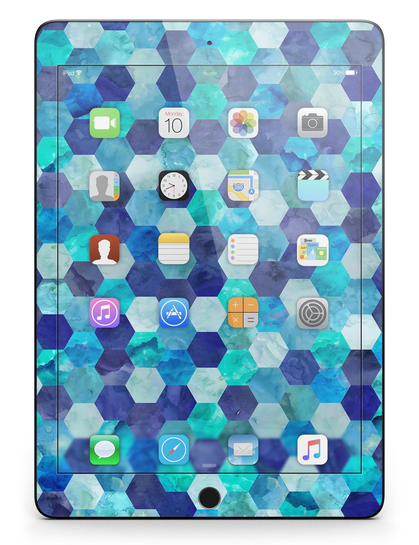 Blue Watercolor Hexagon Pattern Full Body Skin for iPad Pro, showcasing vibrant colors and intricate design.