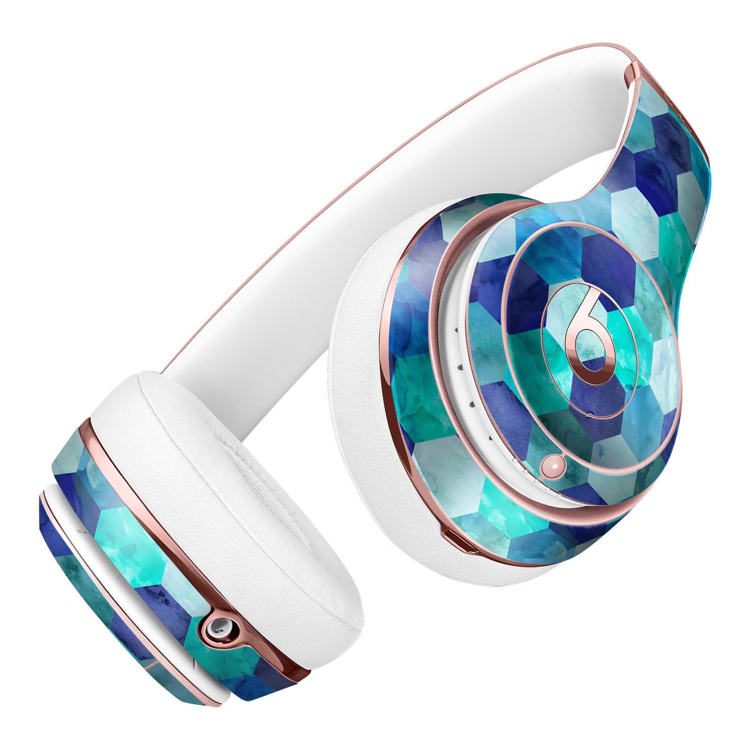 Blue Watercolor Hexagon Pattern Skin Kit for Beats by Dre Solo 3 Wireless Headphones, showcasing vibrant colors and precise cut.