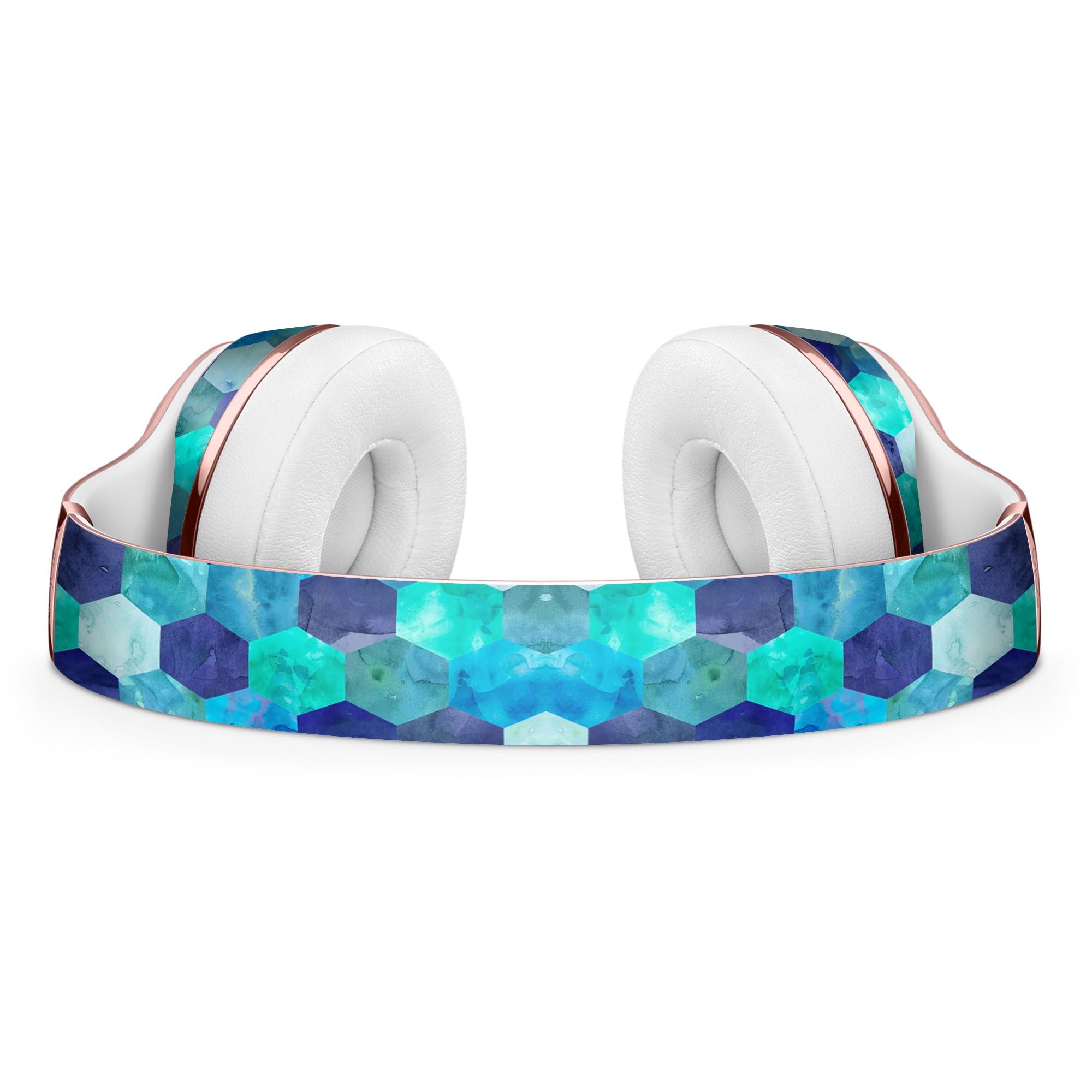 Blue Watercolor Hexagon Pattern Skin Kit for Beats by Dre Solo 3 Wireless Headphones, showcasing vibrant colors and precise cut.