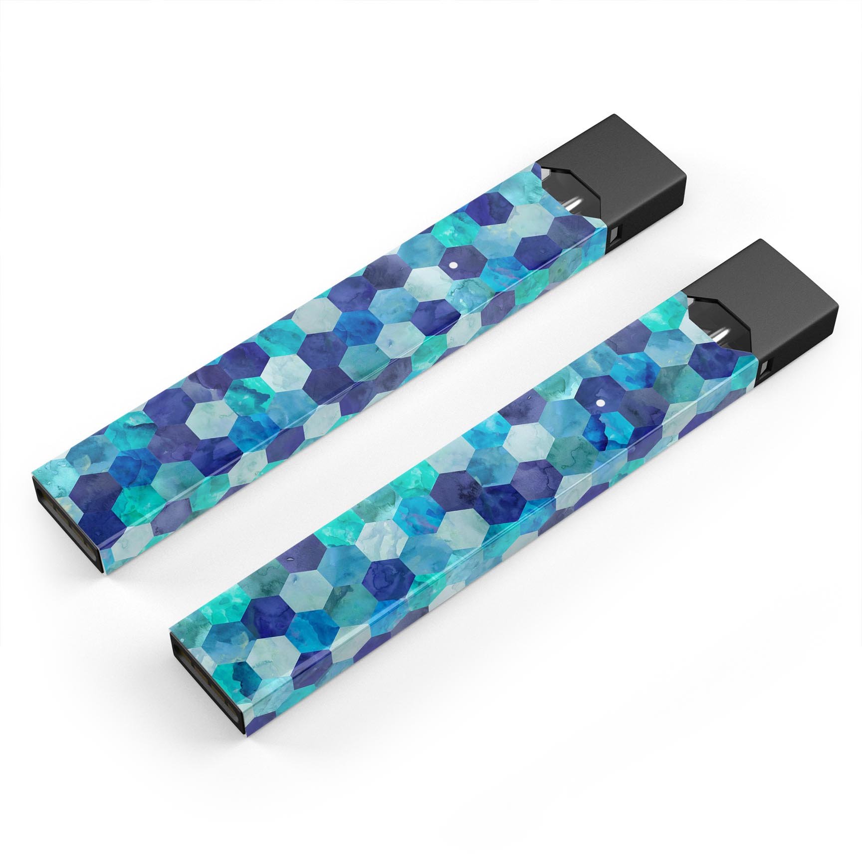 Blue Watercolor Hexagon Pattern skin wrap for JUUL device, showcasing vibrant colors and unique design.