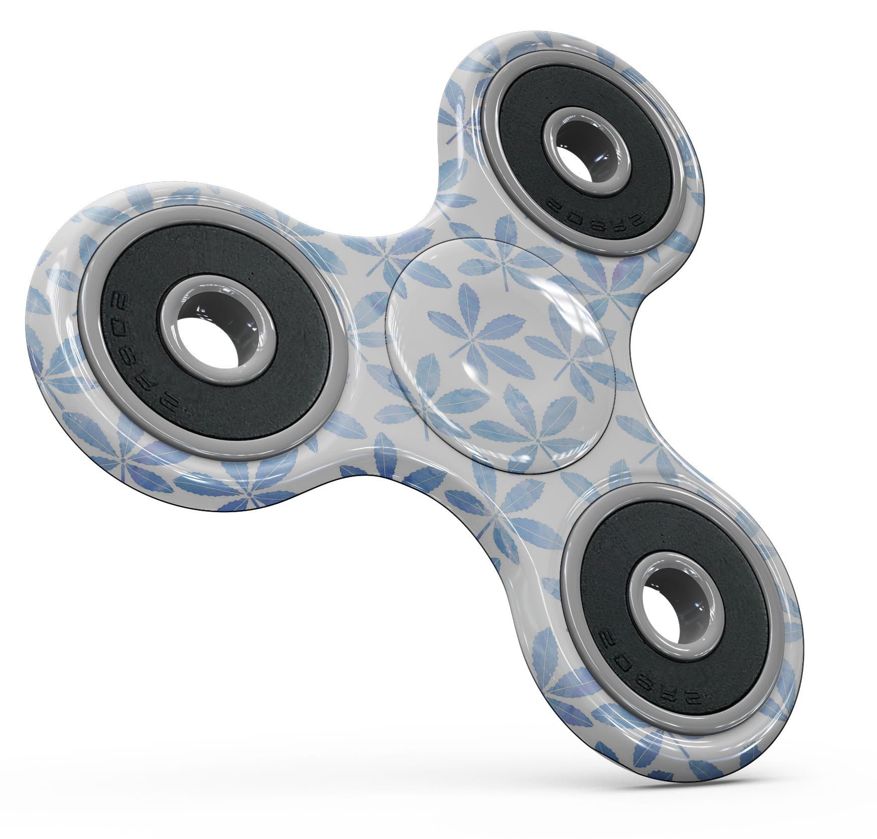 Blue Watercolor Leaves Full-Body Skin-Kit for fidget spinner, showcasing vibrant colors and intricate leaf patterns.