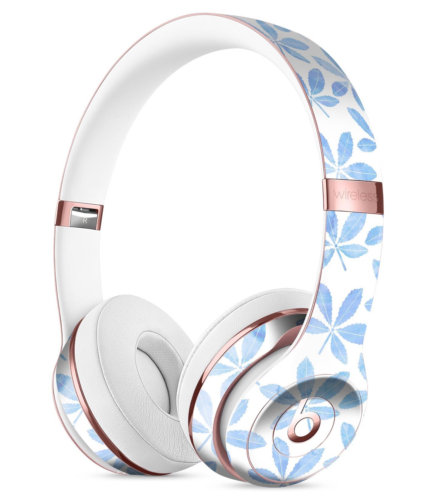 Blue Watercolor Leaves Full-Body Skin Kit for Beats by Dre Solo 3, showcasing vibrant colors and intricate leaf patterns.