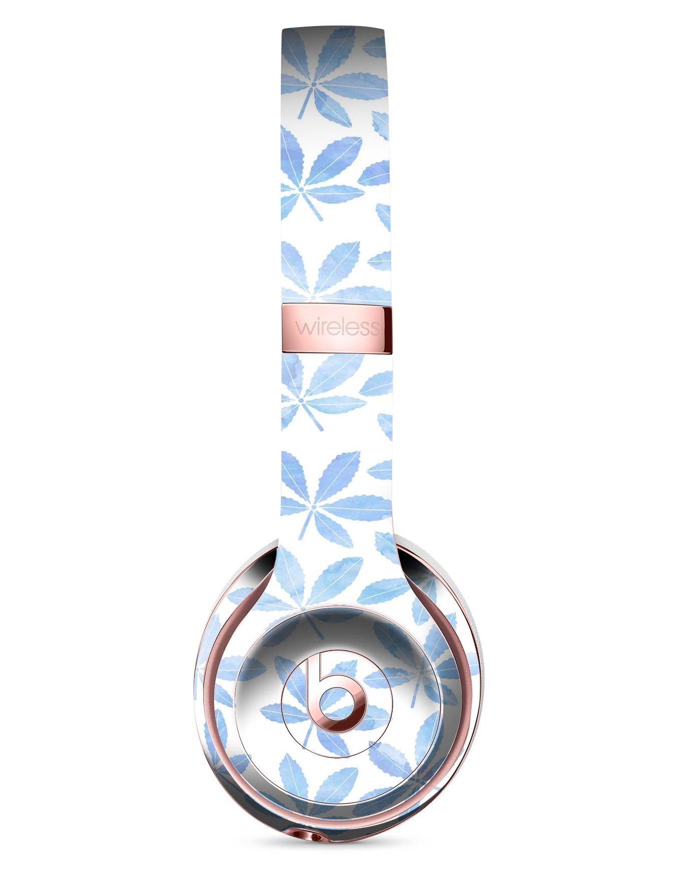 Blue Watercolor Leaves Full-Body Skin Kit for Beats by Dre Solo 3, showcasing vibrant colors and intricate leaf patterns.