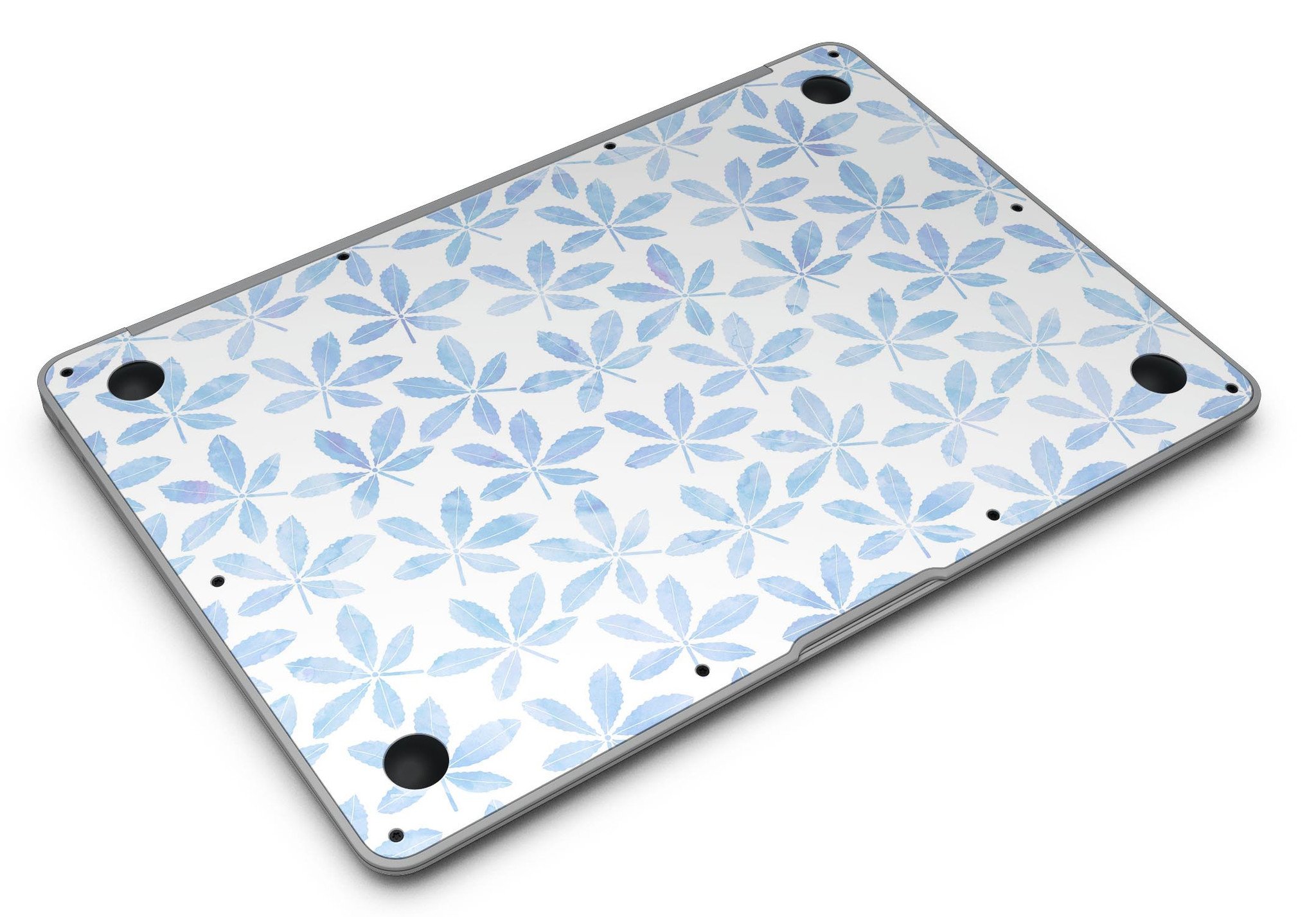 Blue Watercolor Leaves skin kit for MacBook Air, showcasing a vibrant design with intricate leaf patterns on a sleek surface.