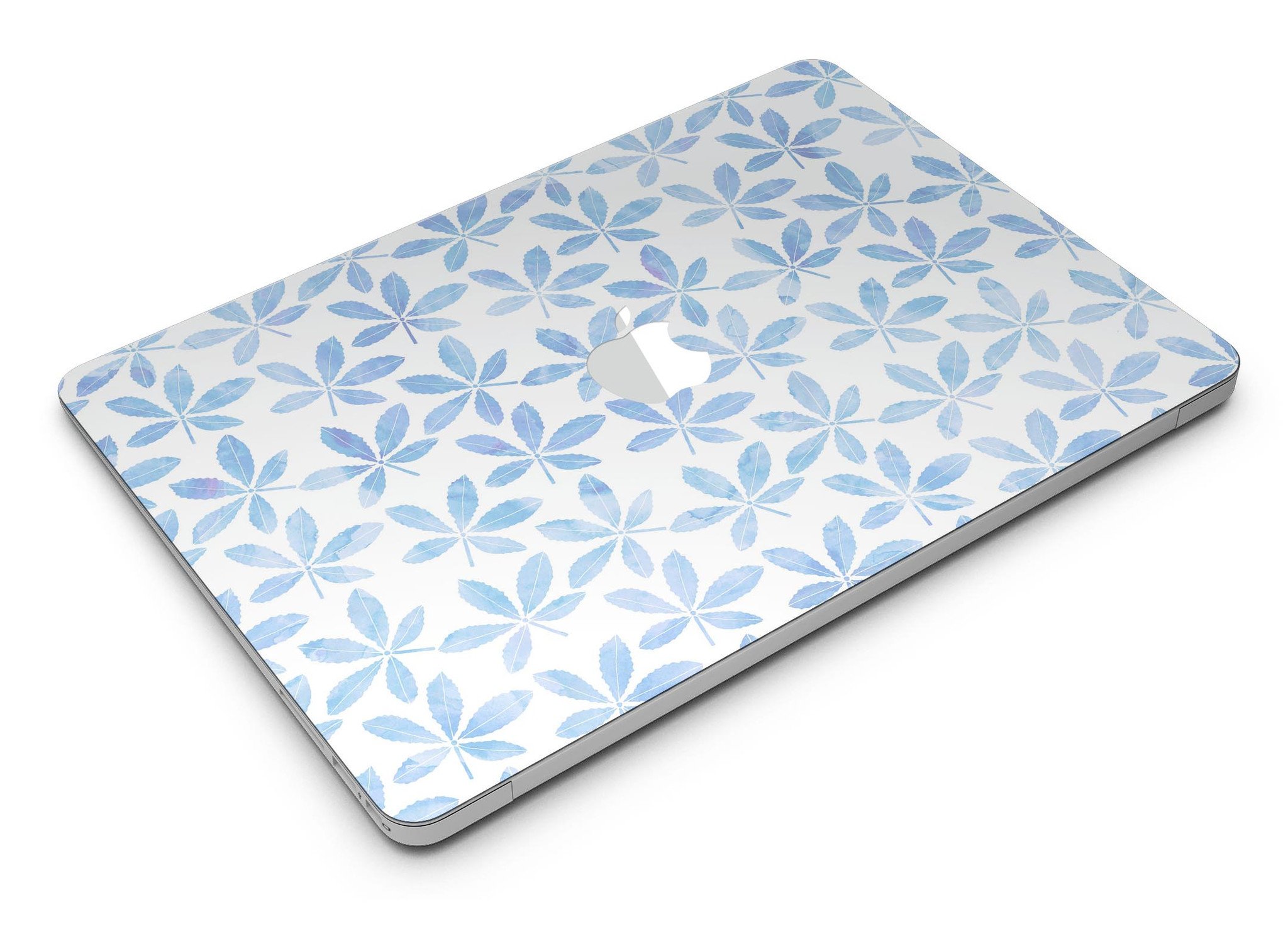 Blue Watercolor Leaves skin kit for MacBook Air, showcasing a vibrant design with intricate leaf patterns on a sleek surface.