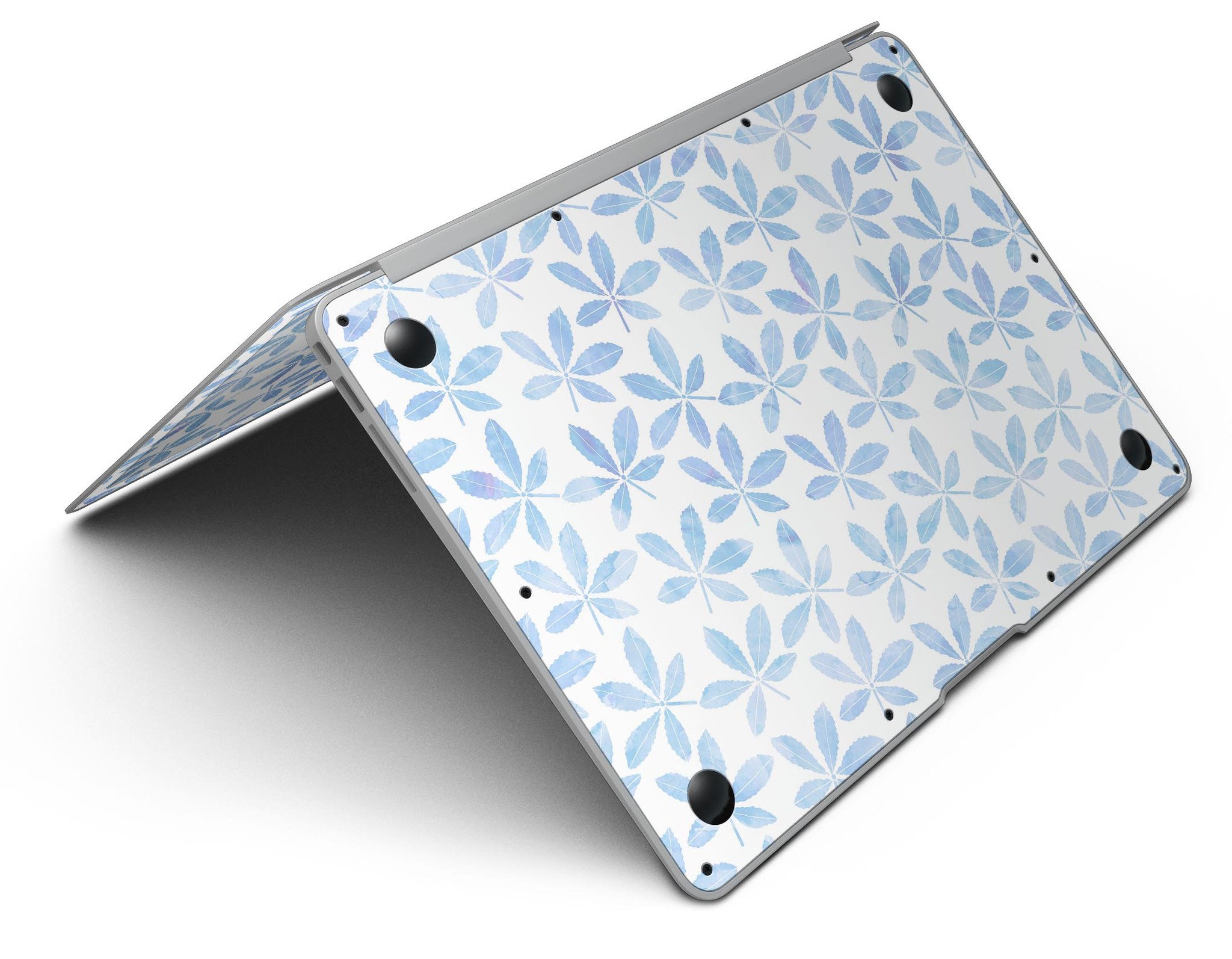 Blue Watercolor Leaves skin kit for MacBook Air, showcasing a vibrant design with intricate leaf patterns on a sleek surface.