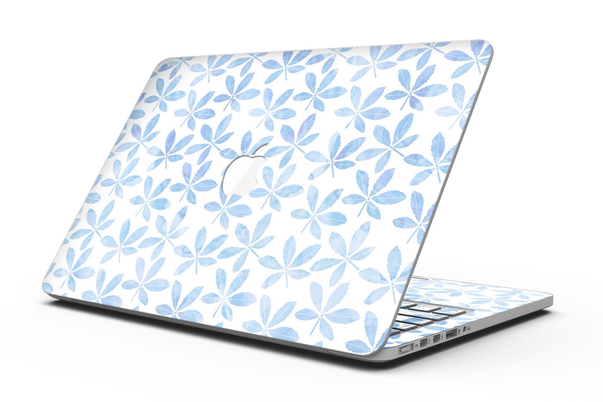 Blue Watercolor Leaves skin for MacBook Pro with Retina Display, showcasing vibrant colors and intricate leaf patterns.