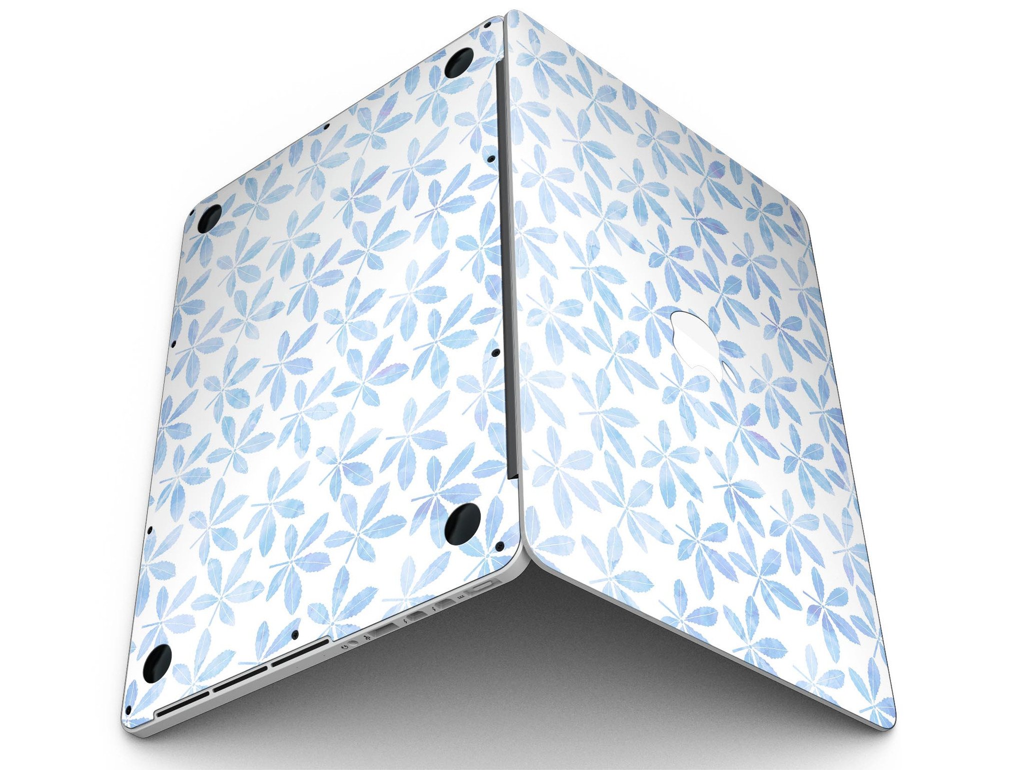 Blue Watercolor Leaves skin for MacBook Pro with Retina Display, showcasing vibrant colors and intricate leaf patterns.