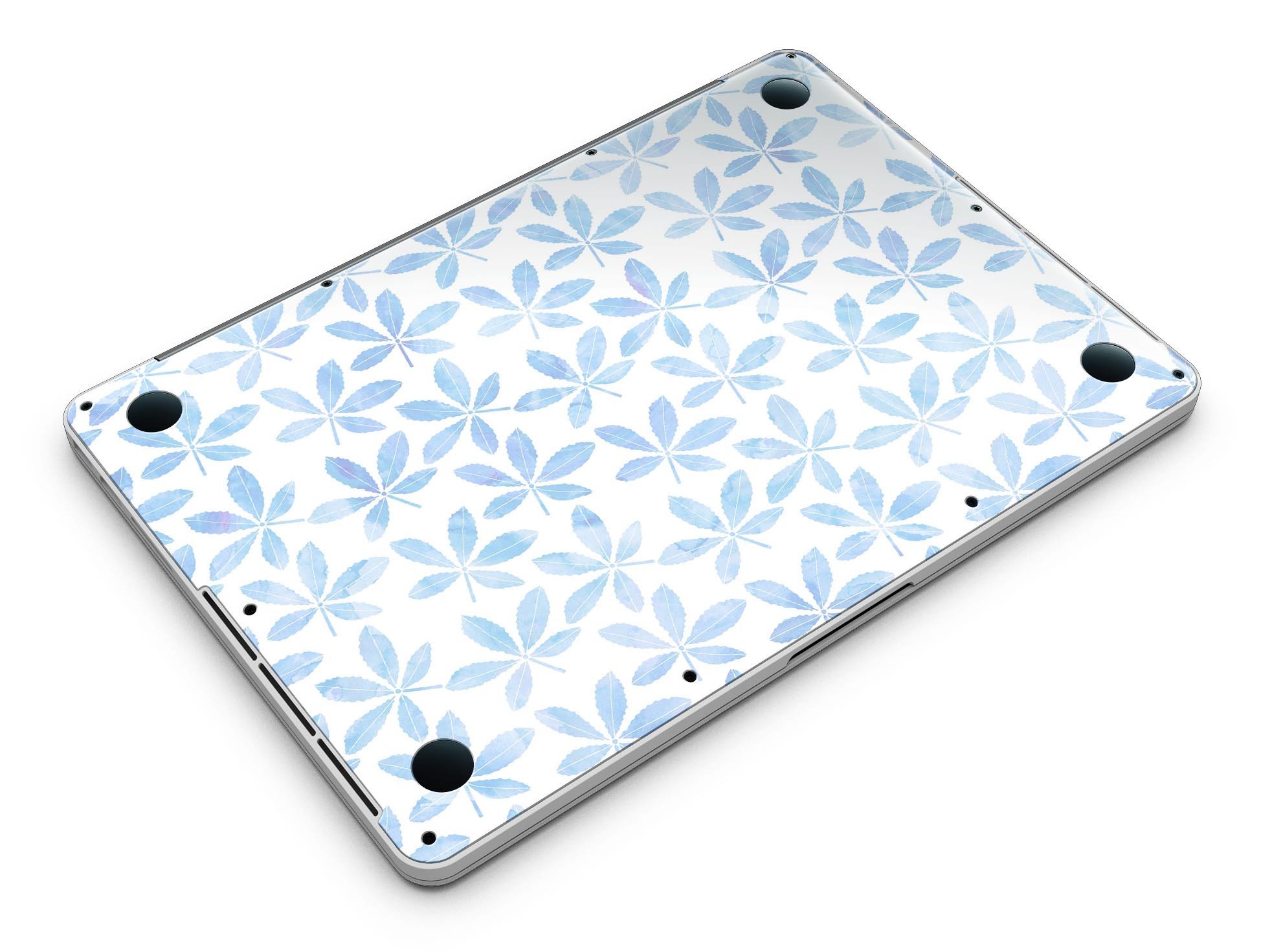 Blue Watercolor Leaves skin for MacBook Pro with Retina Display, showcasing vibrant colors and intricate leaf patterns.