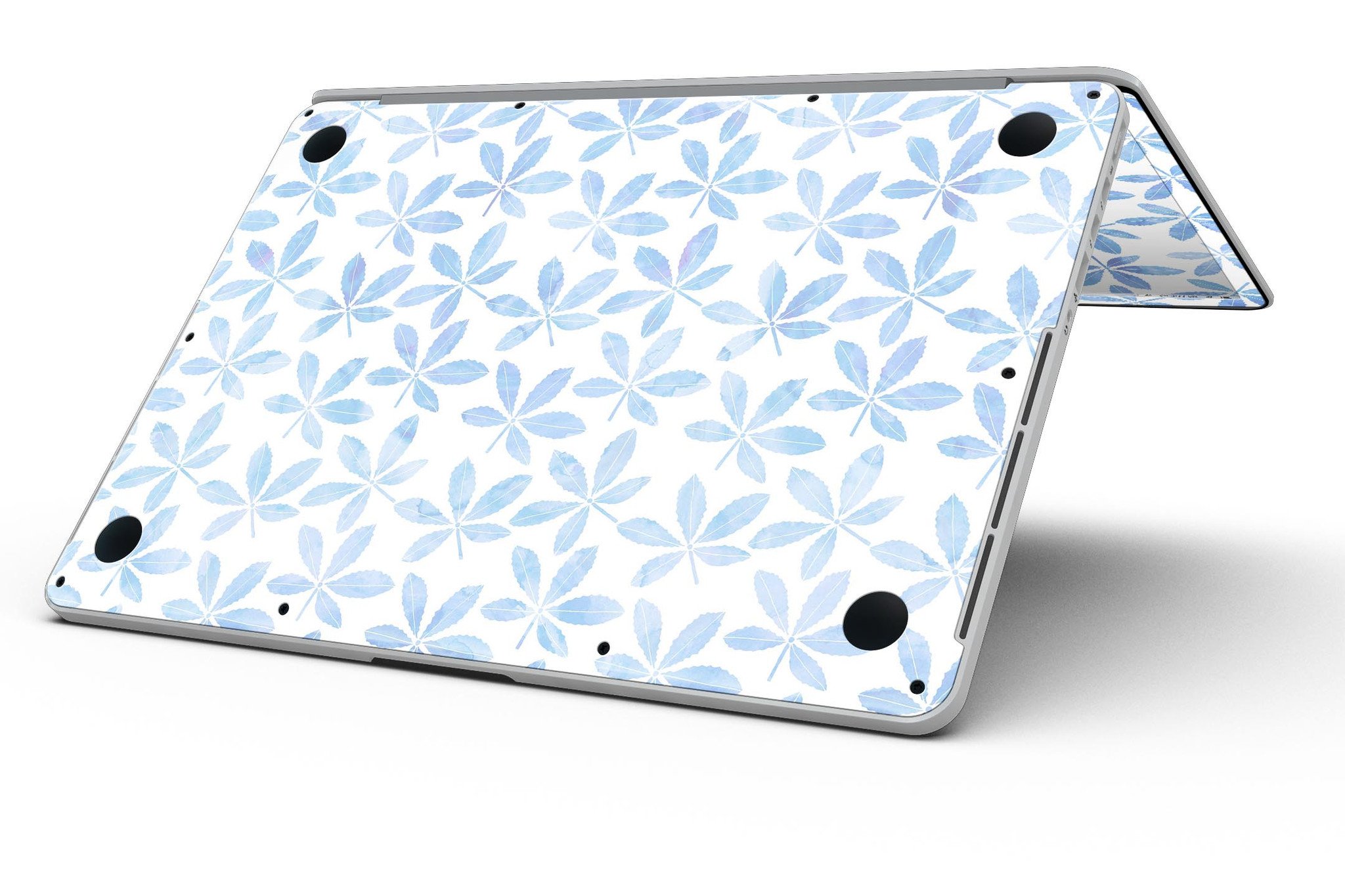 Blue Watercolor Leaves skin for MacBook Pro with Retina Display, showcasing vibrant colors and intricate leaf patterns.