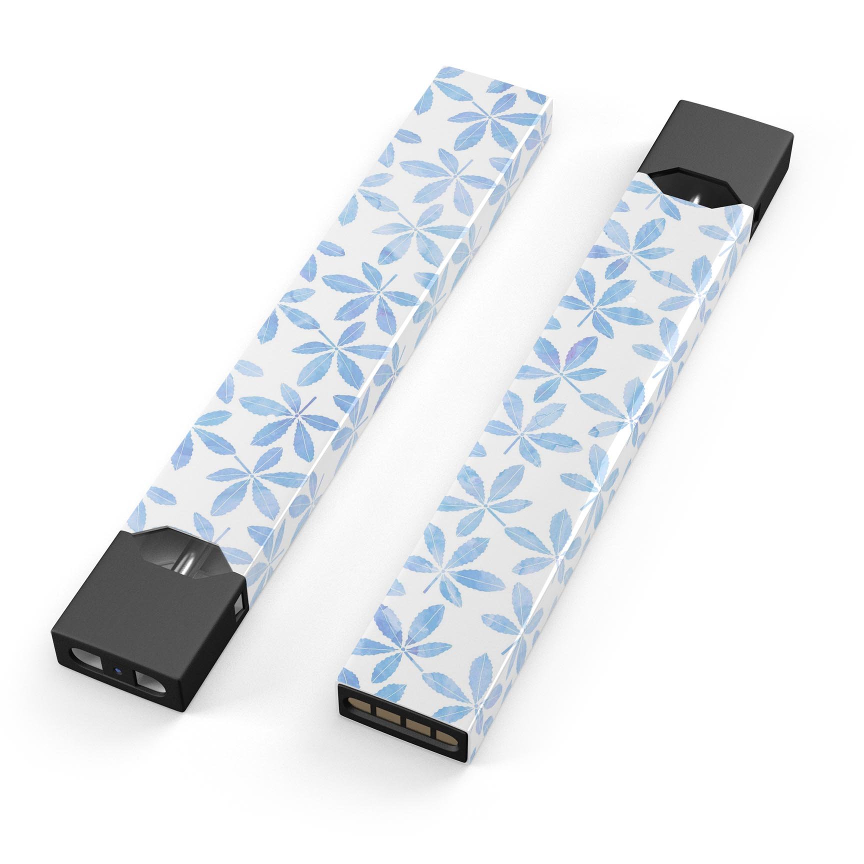 Blue Watercolor Leaves skin-wrap sticker designed for JUUL vaping device, featuring vibrant colors and a protective finish.