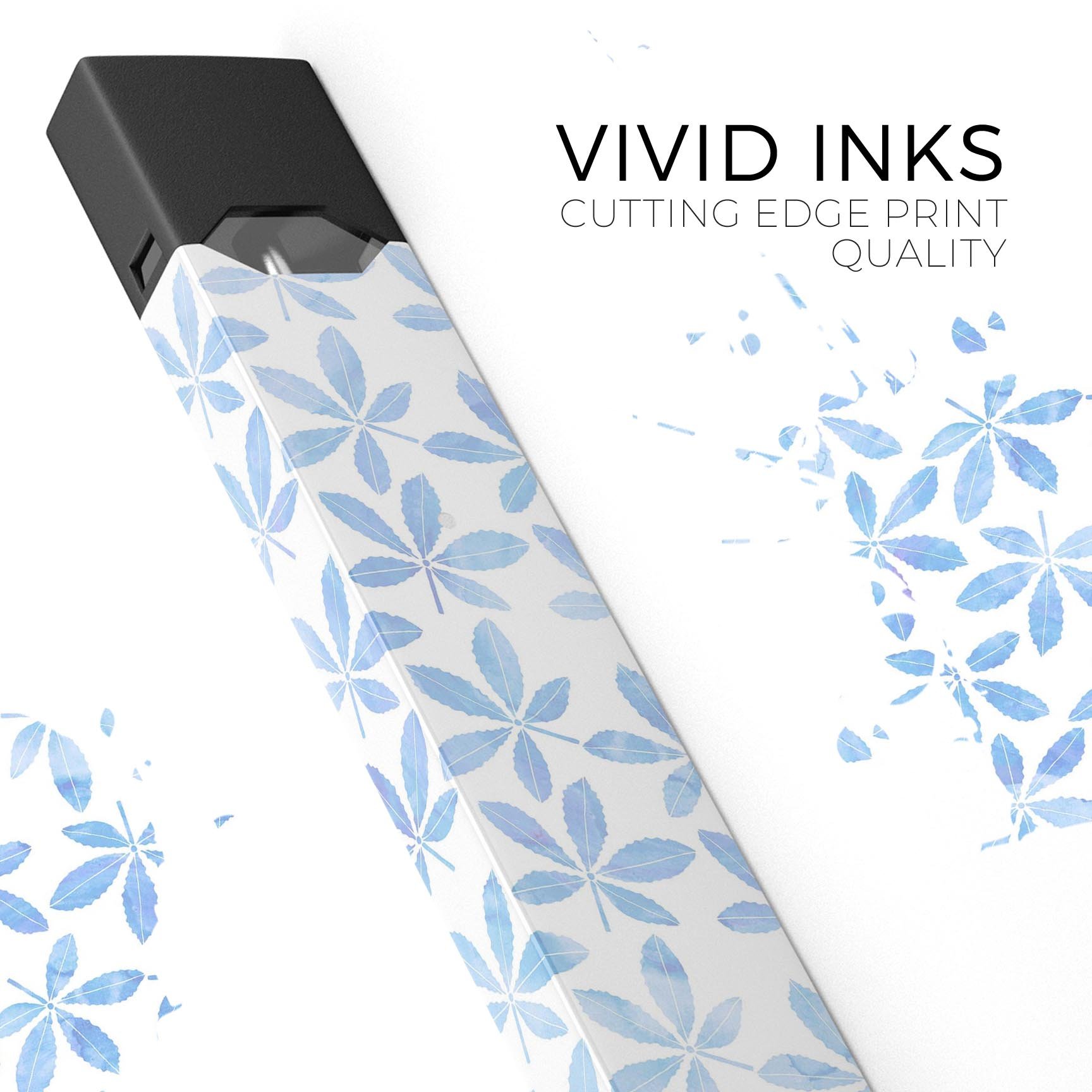 Blue Watercolor Leaves skin-wrap sticker designed for JUUL vaping device, featuring vibrant colors and a protective finish.