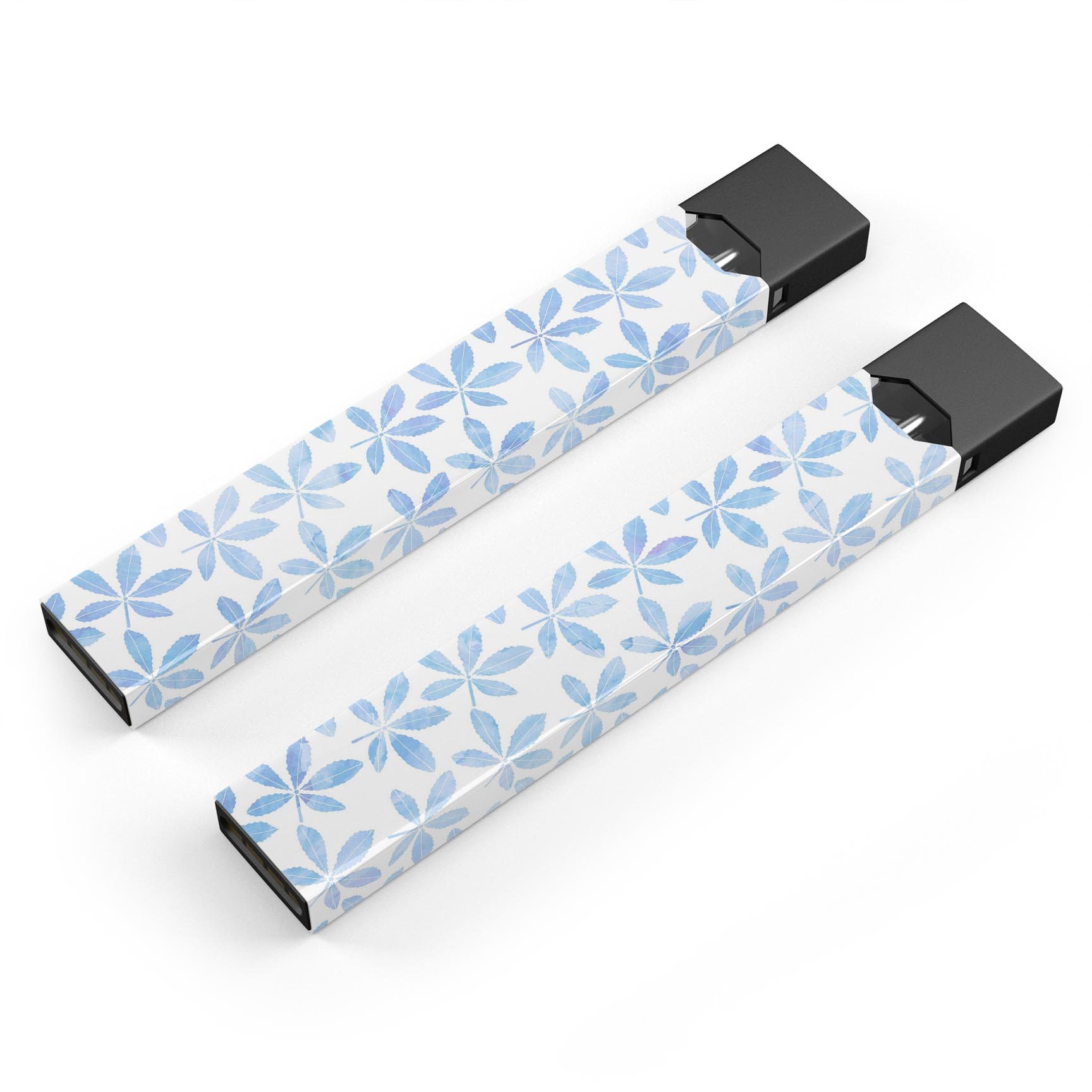 Blue Watercolor Leaves skin-wrap sticker designed for JUUL vaping device, featuring vibrant colors and a protective finish.