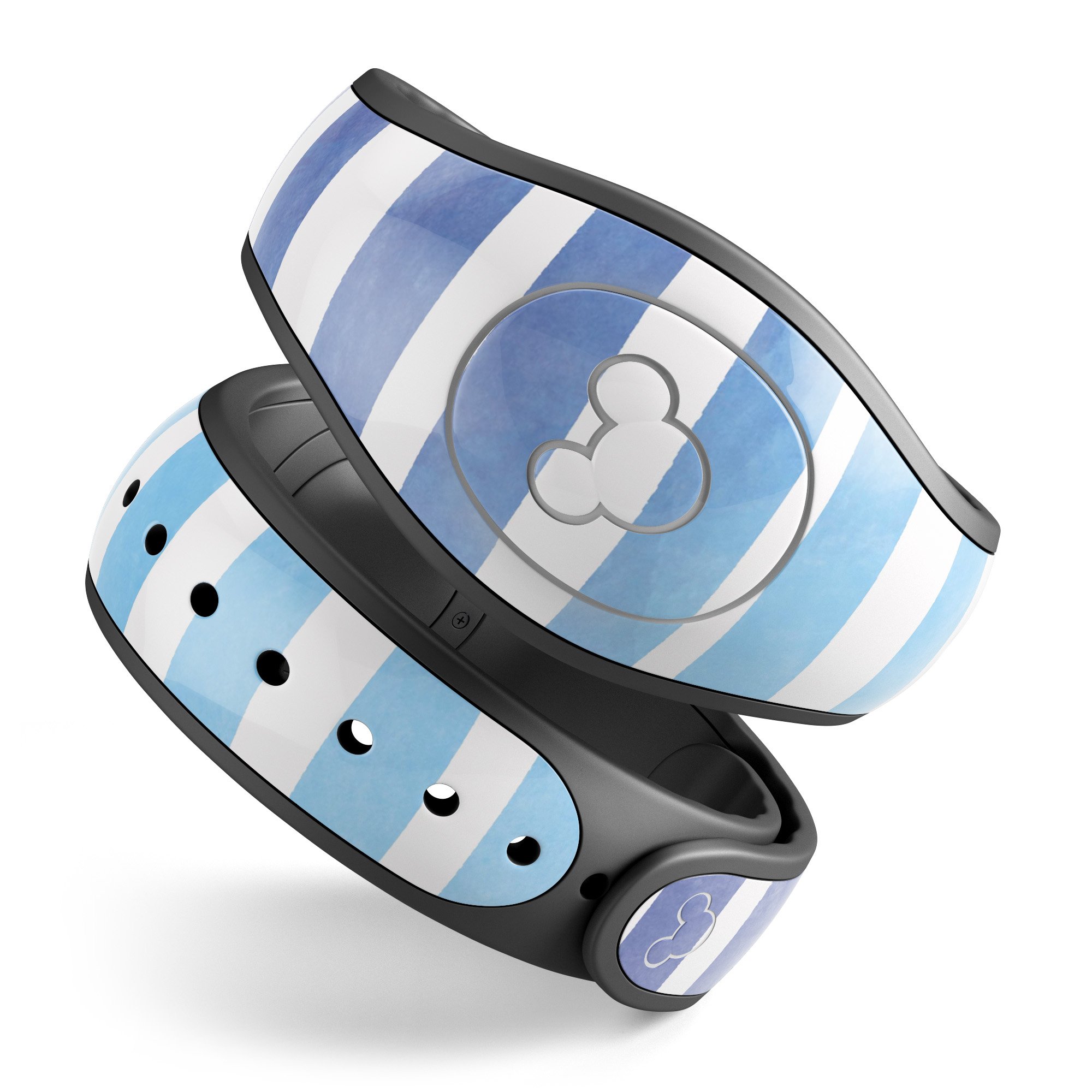 Blue WaterColor Ombre Stripes decal skin wrap for Disney Magic Band, showcasing vibrant colors and stylish design.