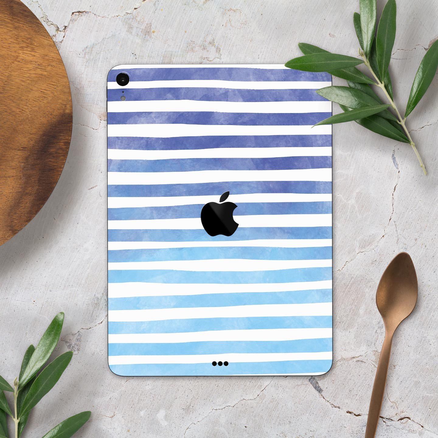 Blue WaterColor Ombre Stripes skin decal for Apple devices, showcasing vibrant colors and a sleek design.