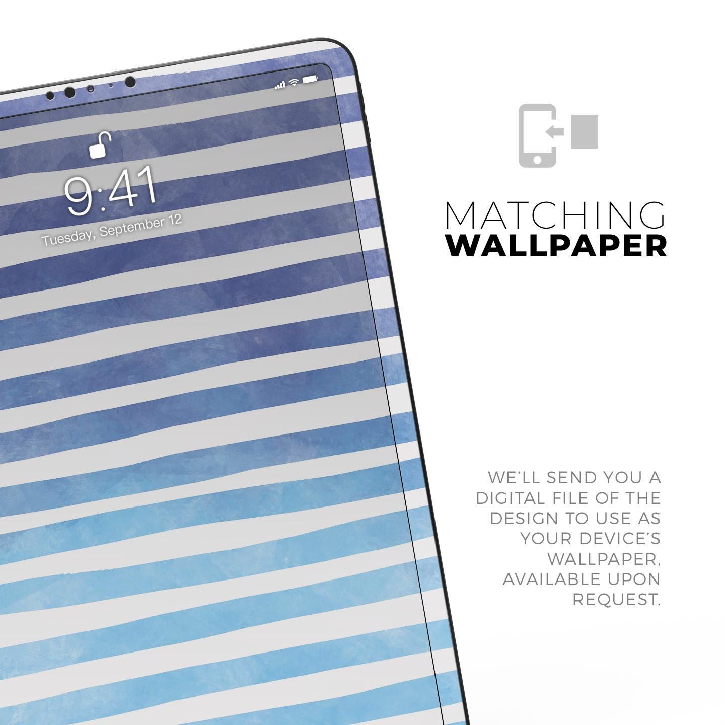 Blue WaterColor Ombre Stripes skin decal for Apple devices, showcasing vibrant colors and a sleek design.