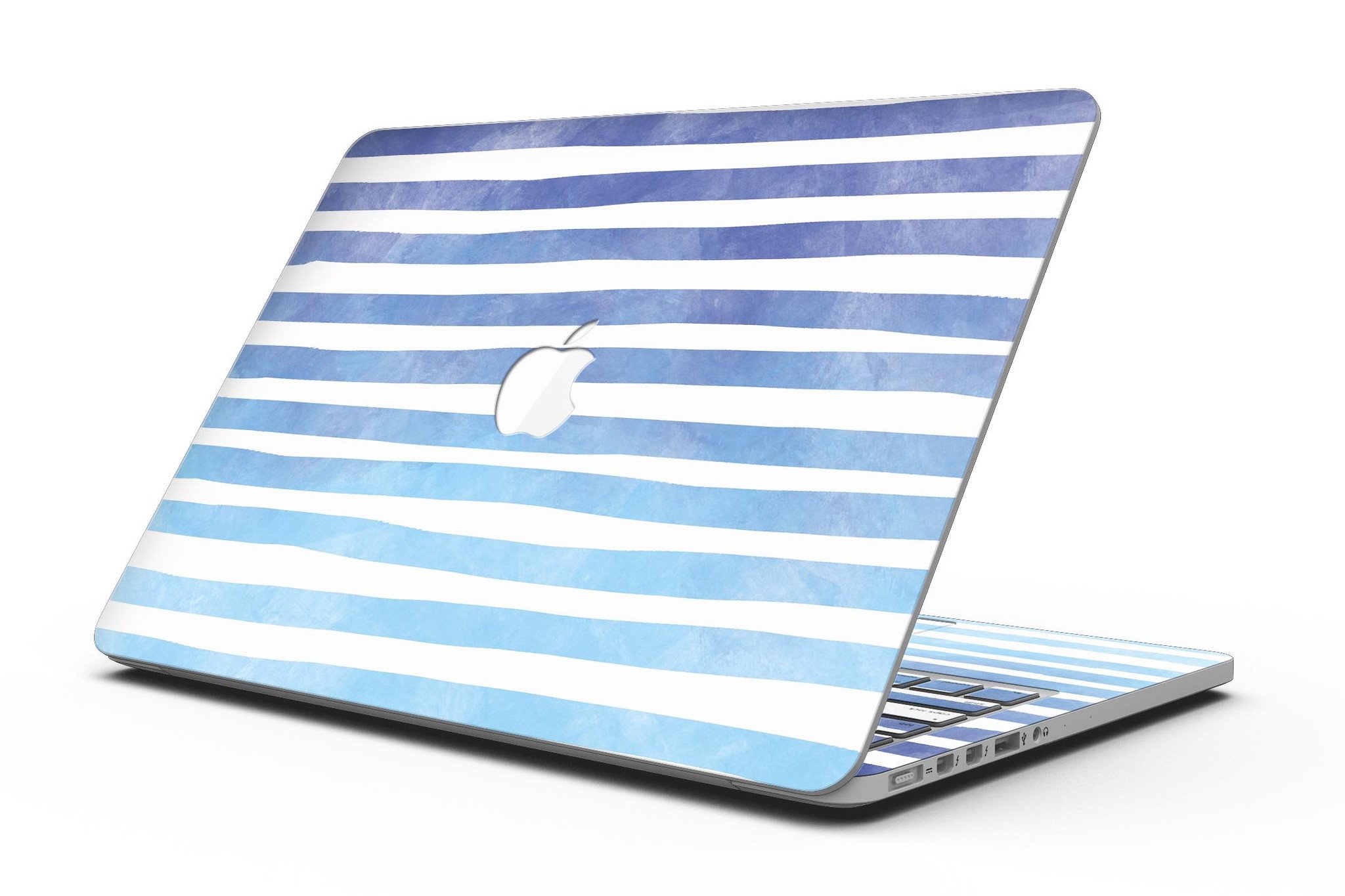 Blue WaterColor Ombre Stripes skin for MacBook Pro with Retina Display, showcasing vibrant colors and stylish design.