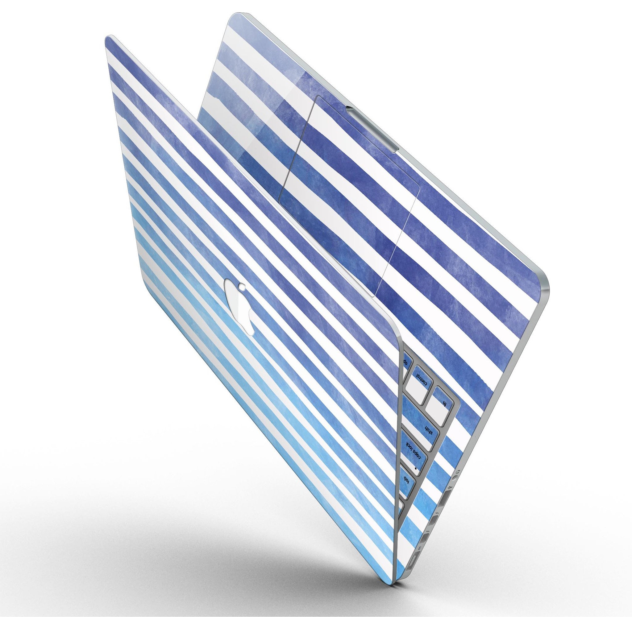 Blue WaterColor Ombre Stripes skin for MacBook Pro with Retina Display, showcasing vibrant colors and stylish design.