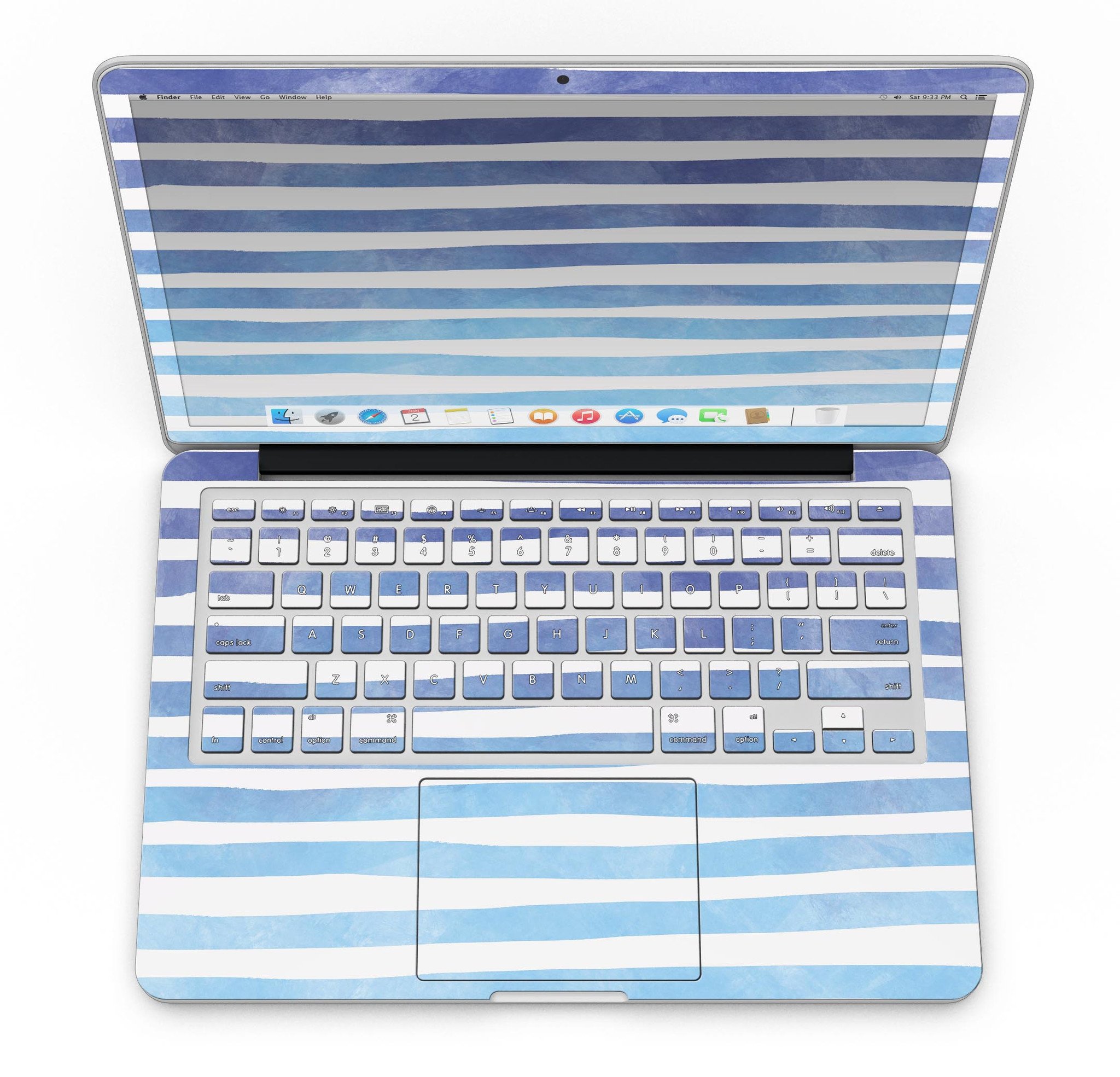 Blue WaterColor Ombre Stripes skin for MacBook Pro with Retina Display, showcasing vibrant colors and stylish design.