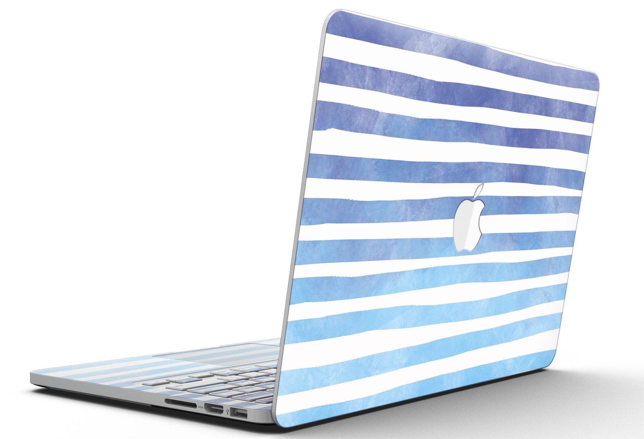 Blue WaterColor Ombre Stripes skin for MacBook Pro with Retina Display, showcasing vibrant colors and stylish design.