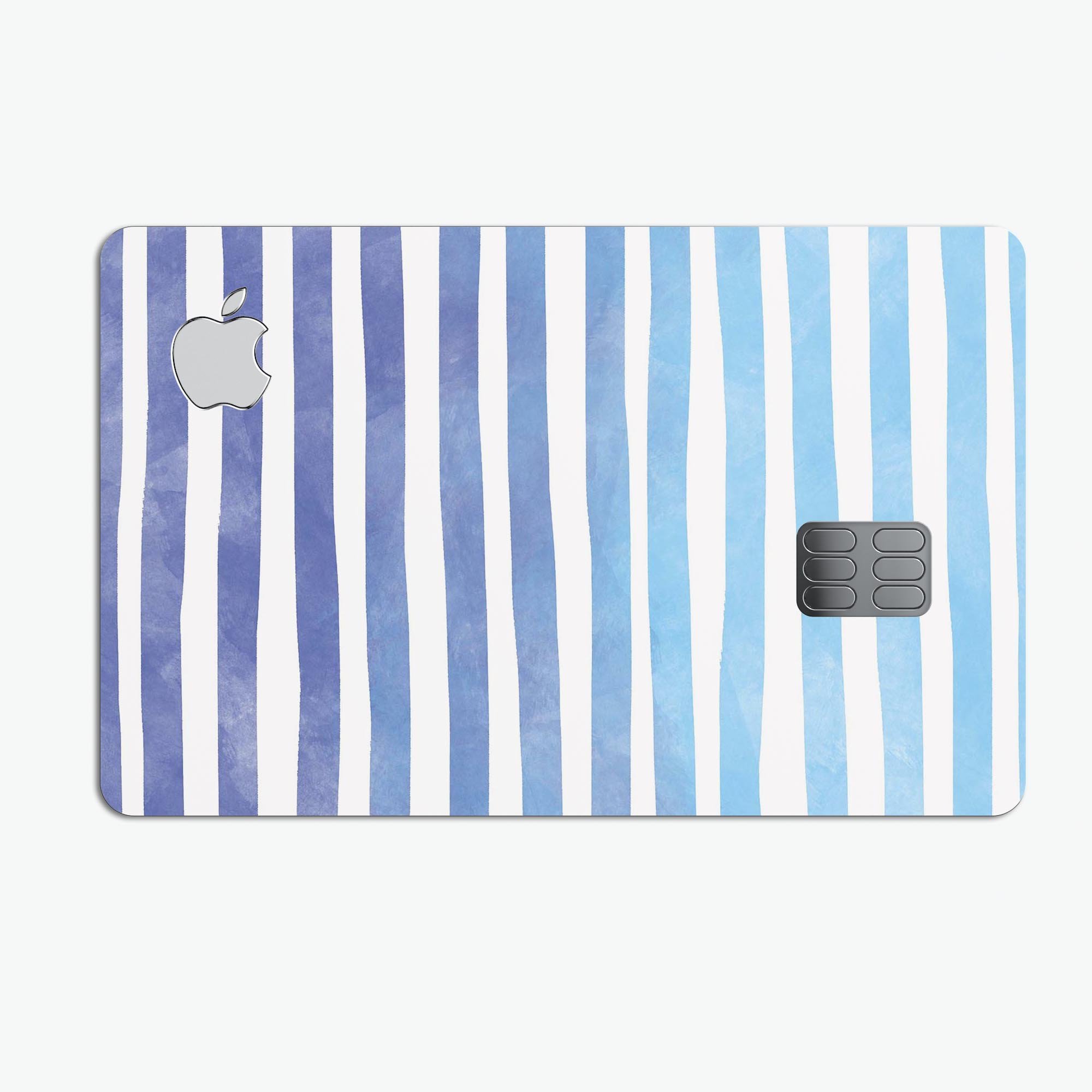 Blue WaterColor Ombre Stripes decal skin for Apple Card, showcasing vibrant colors and premium vinyl material.