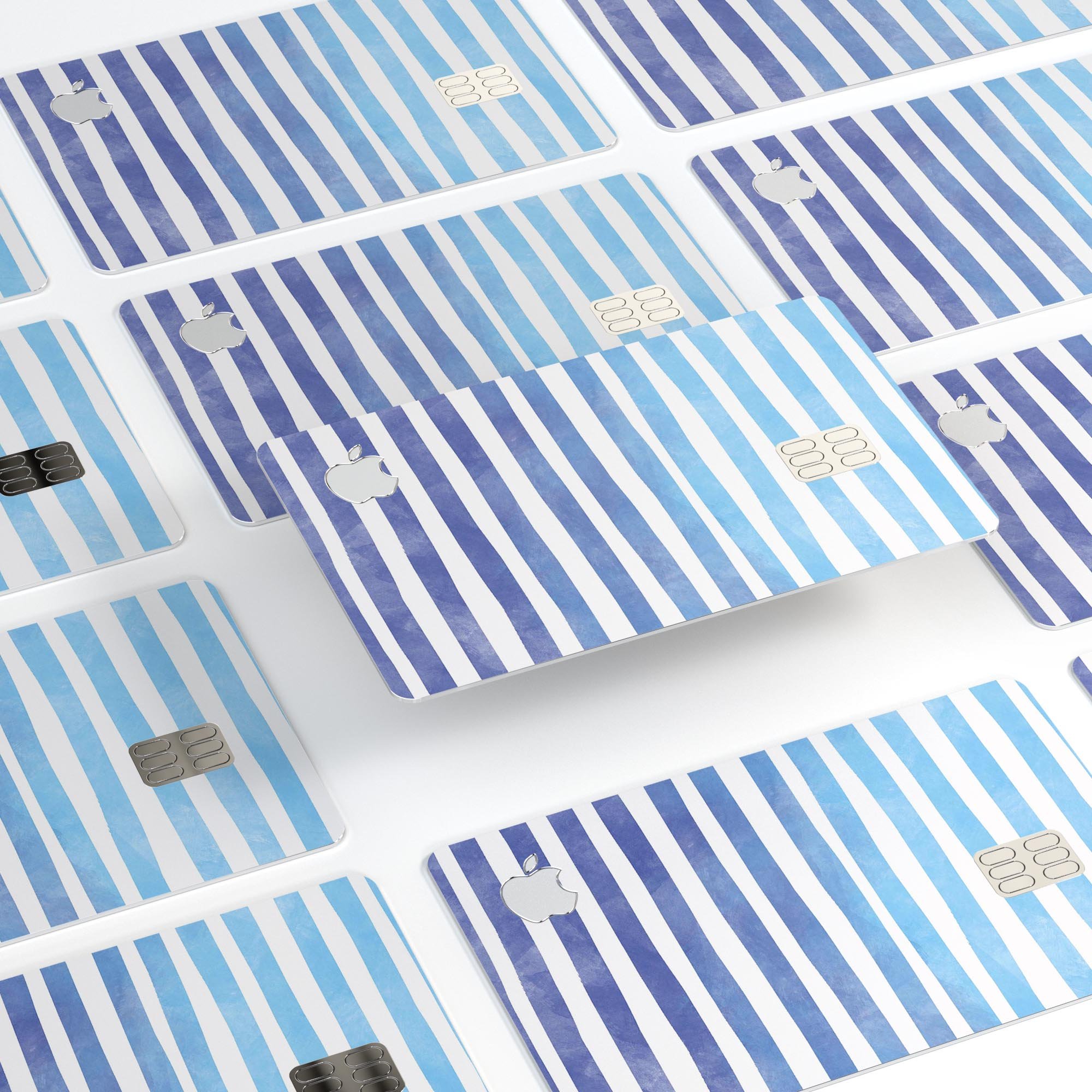 Blue WaterColor Ombre Stripes decal skin for Apple Card, showcasing vibrant colors and premium vinyl material.