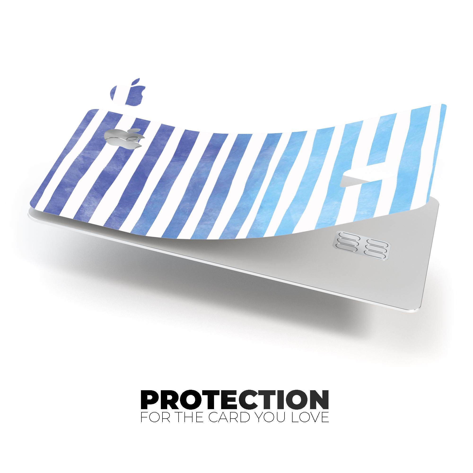 Blue WaterColor Ombre Stripes decal skin for Apple Card, showcasing vibrant colors and premium vinyl material.