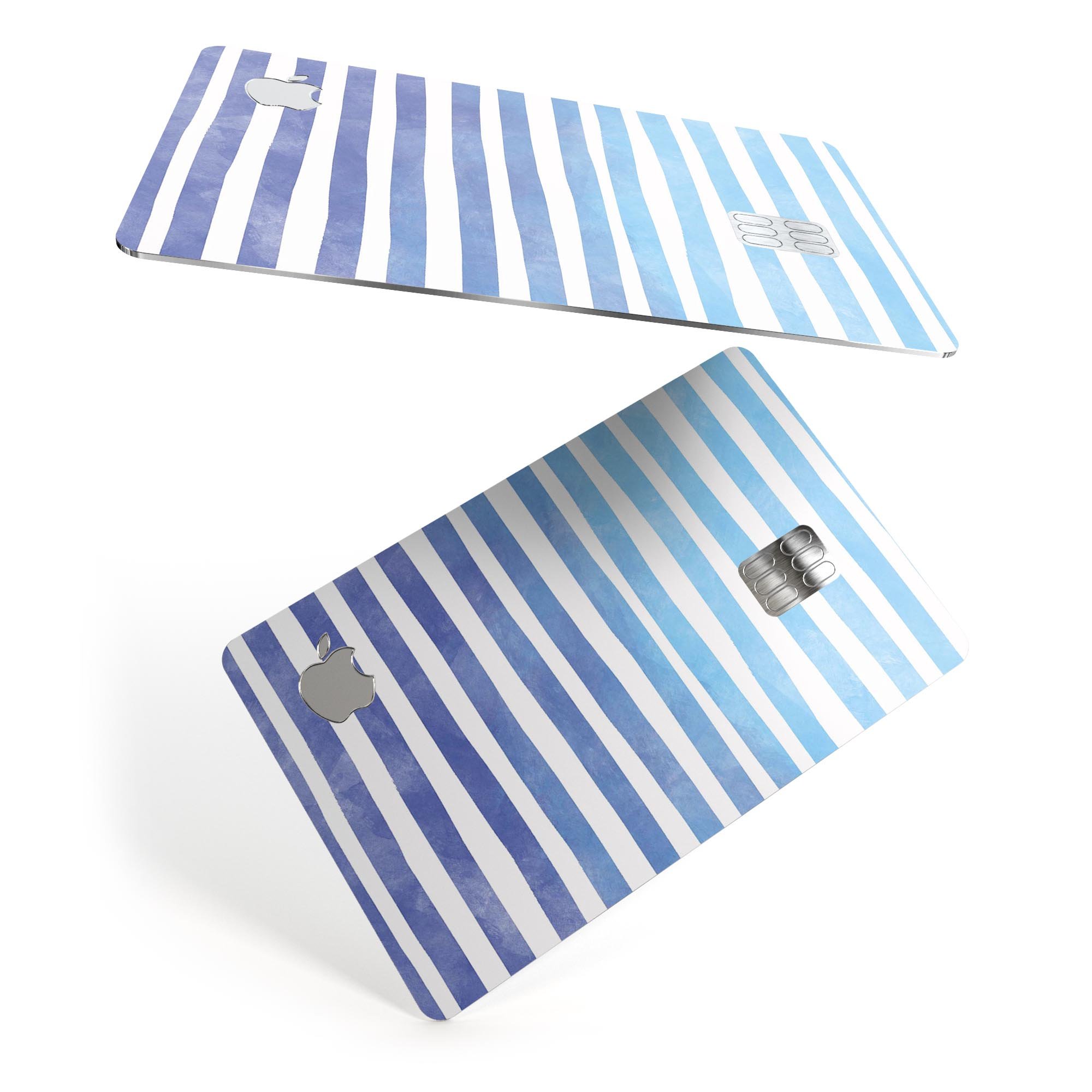 Blue WaterColor Ombre Stripes decal skin for Apple Card, showcasing vibrant colors and premium vinyl material.