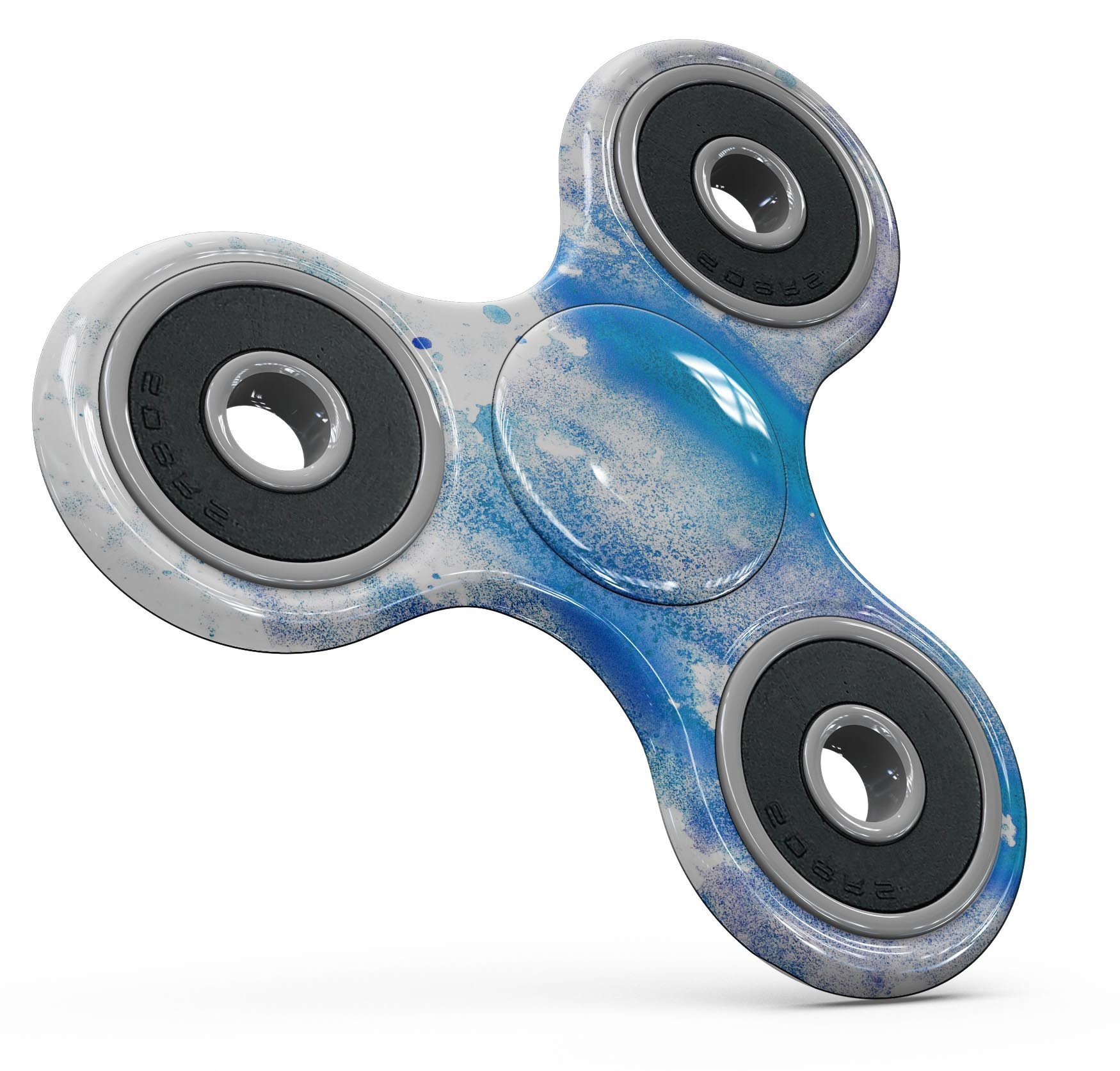 Blue watercolor design skin kit for fidget spinner, showcasing vibrant colors and a full-body fit.