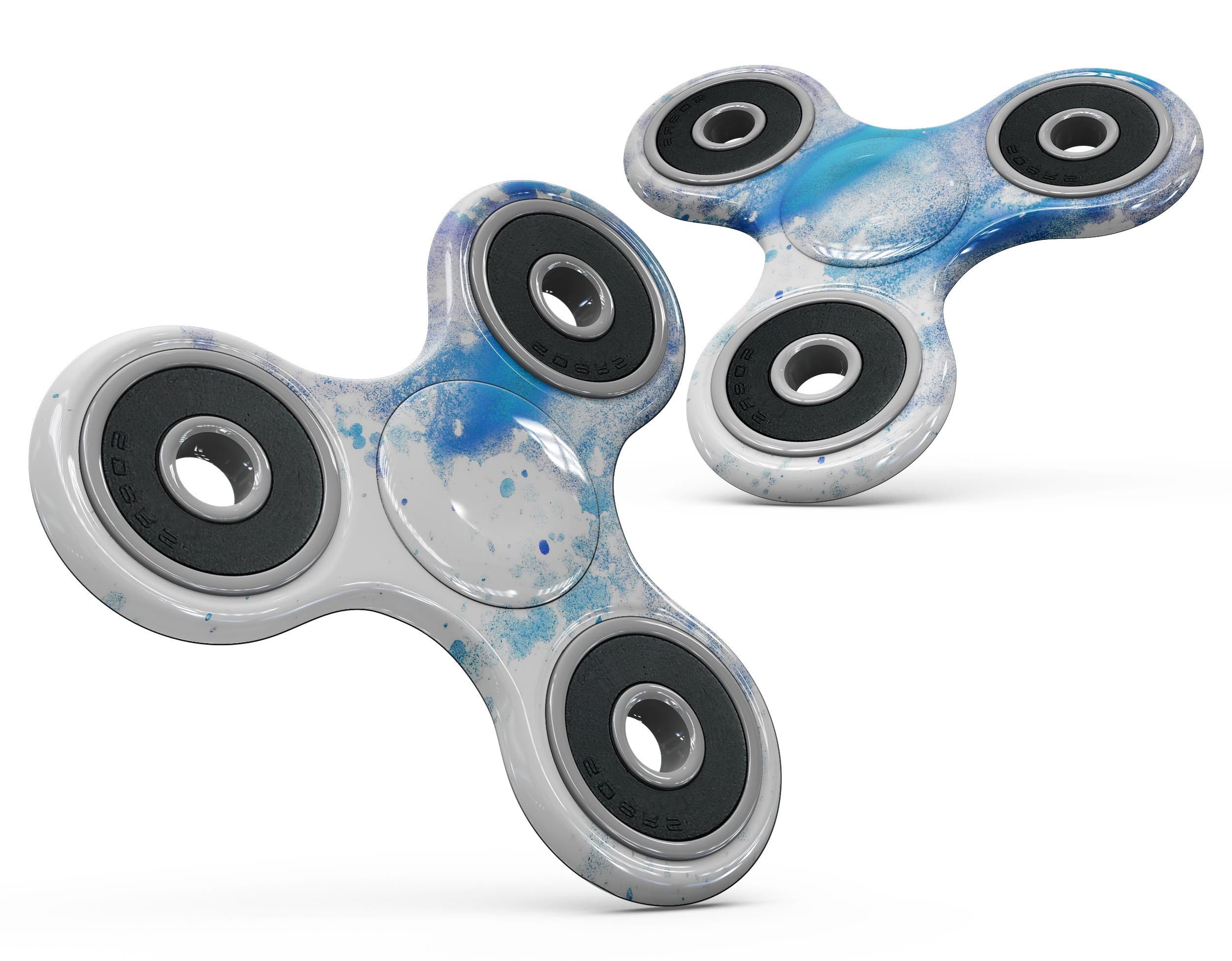 Blue watercolor design skin kit for fidget spinner, showcasing vibrant colors and a full-body fit.