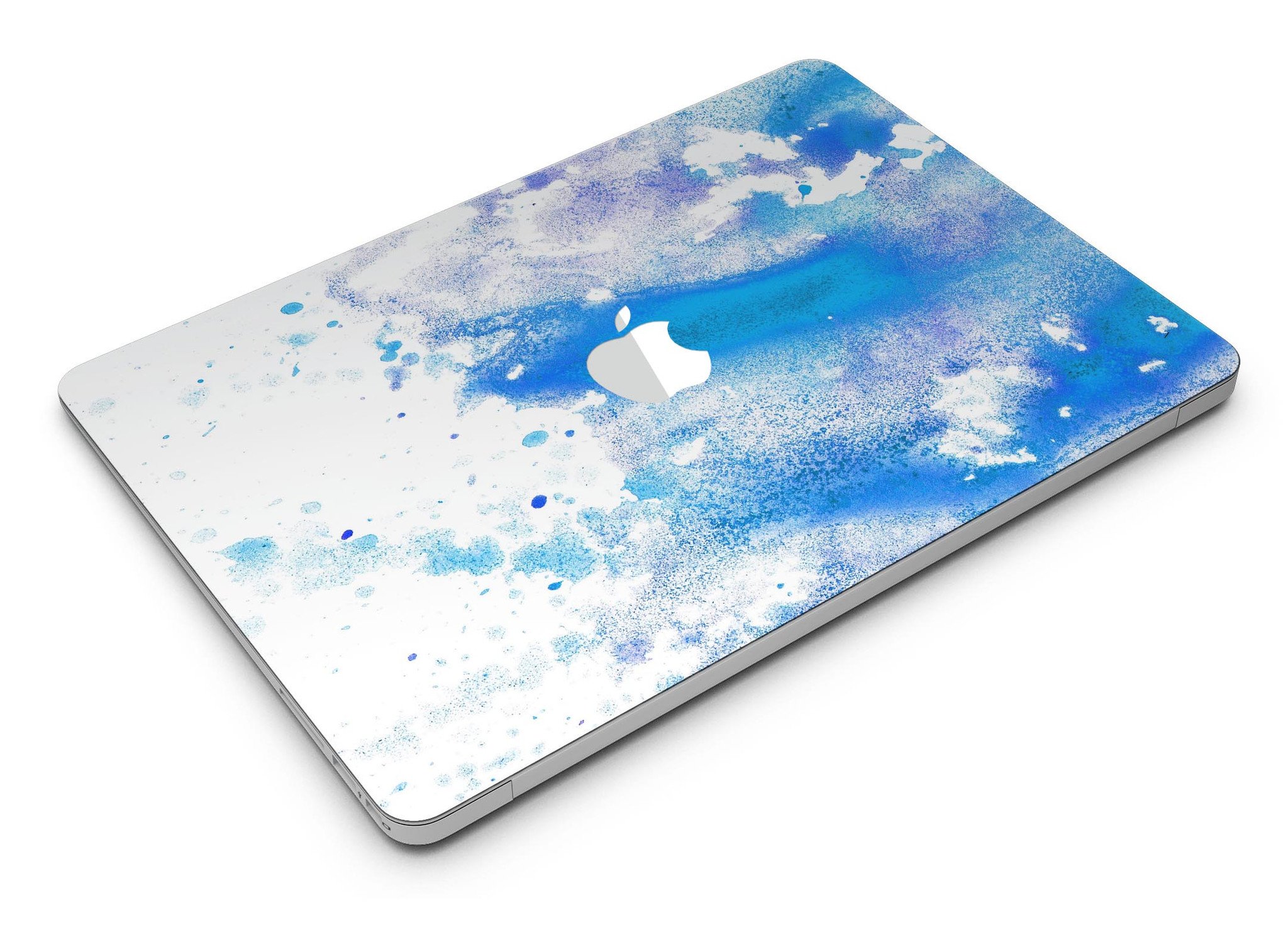 Blue watercolor skin kit for MacBook Air, showcasing a vibrant design on a white background, perfect for personalizing your device.