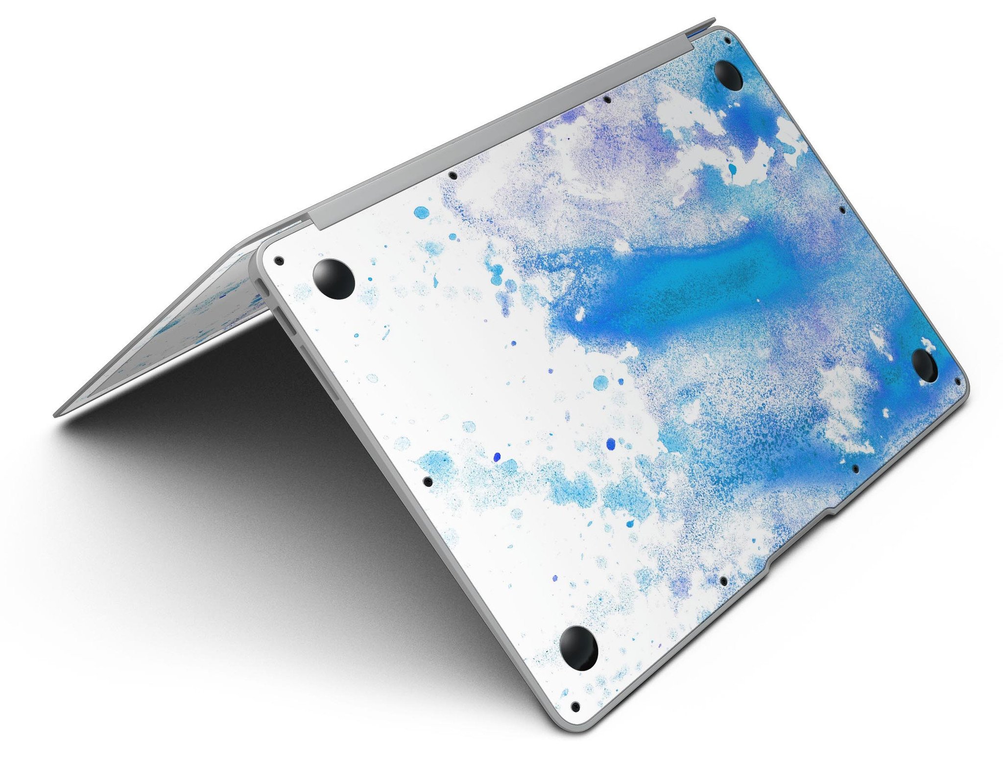 Blue watercolor skin kit for MacBook Air, showcasing a vibrant design on a white background, perfect for personalizing your device.