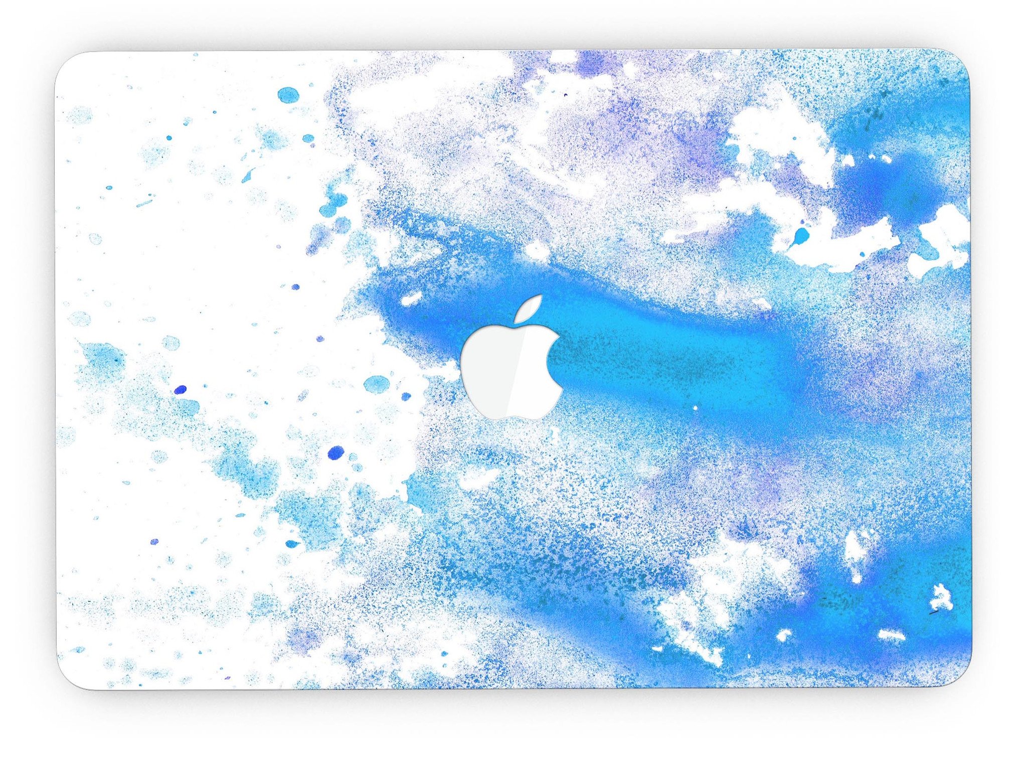 Blue watercolor skin design for MacBook Pro with Retina Display, showcasing vibrant colors on a white background.