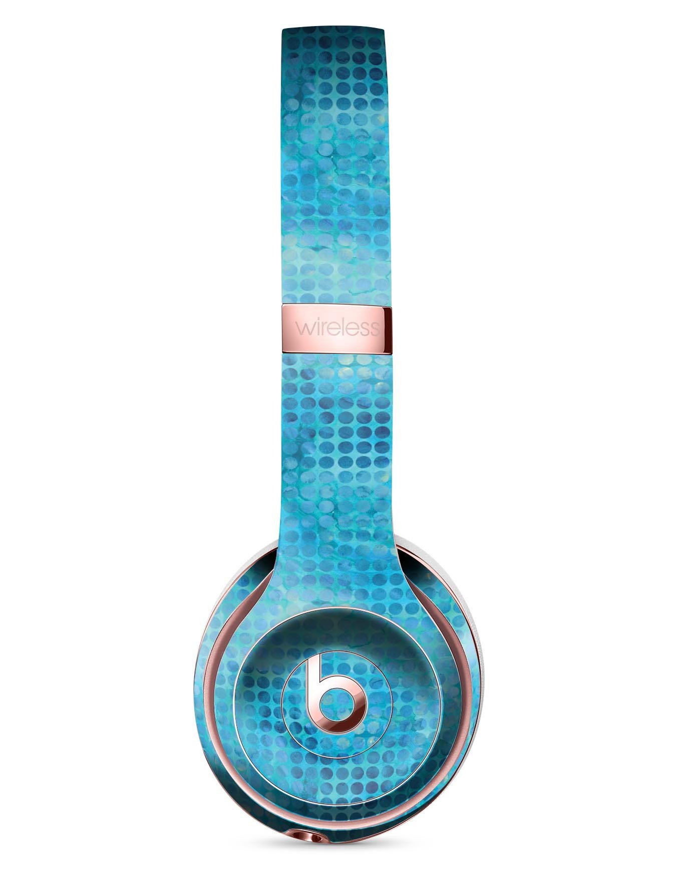 Blue Watercolor Polka Dots Skin Kit for Beats by Dre Solo 3 Wireless Headphones, showcasing vibrant colors and a stylish design.