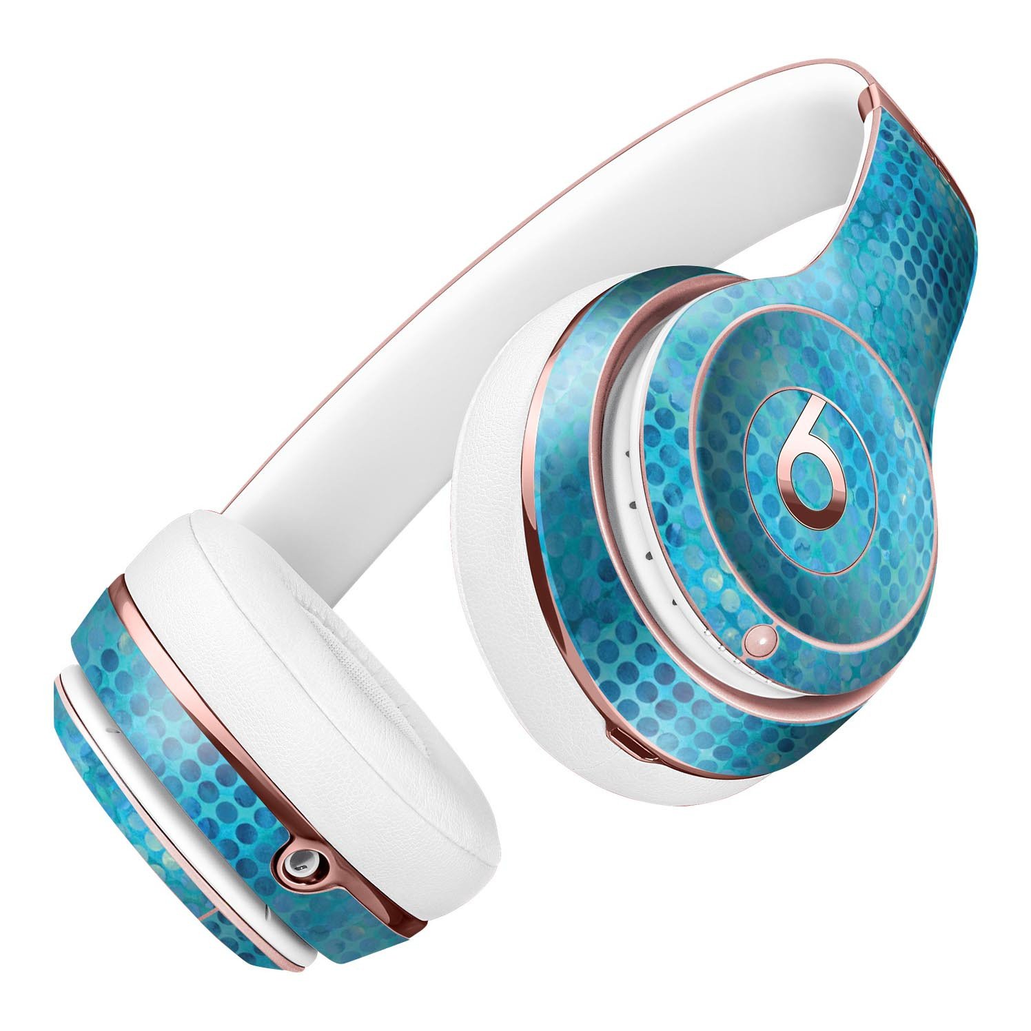 Blue Watercolor Polka Dots Skin Kit for Beats by Dre Solo 3 Wireless Headphones, showcasing vibrant colors and a stylish design.