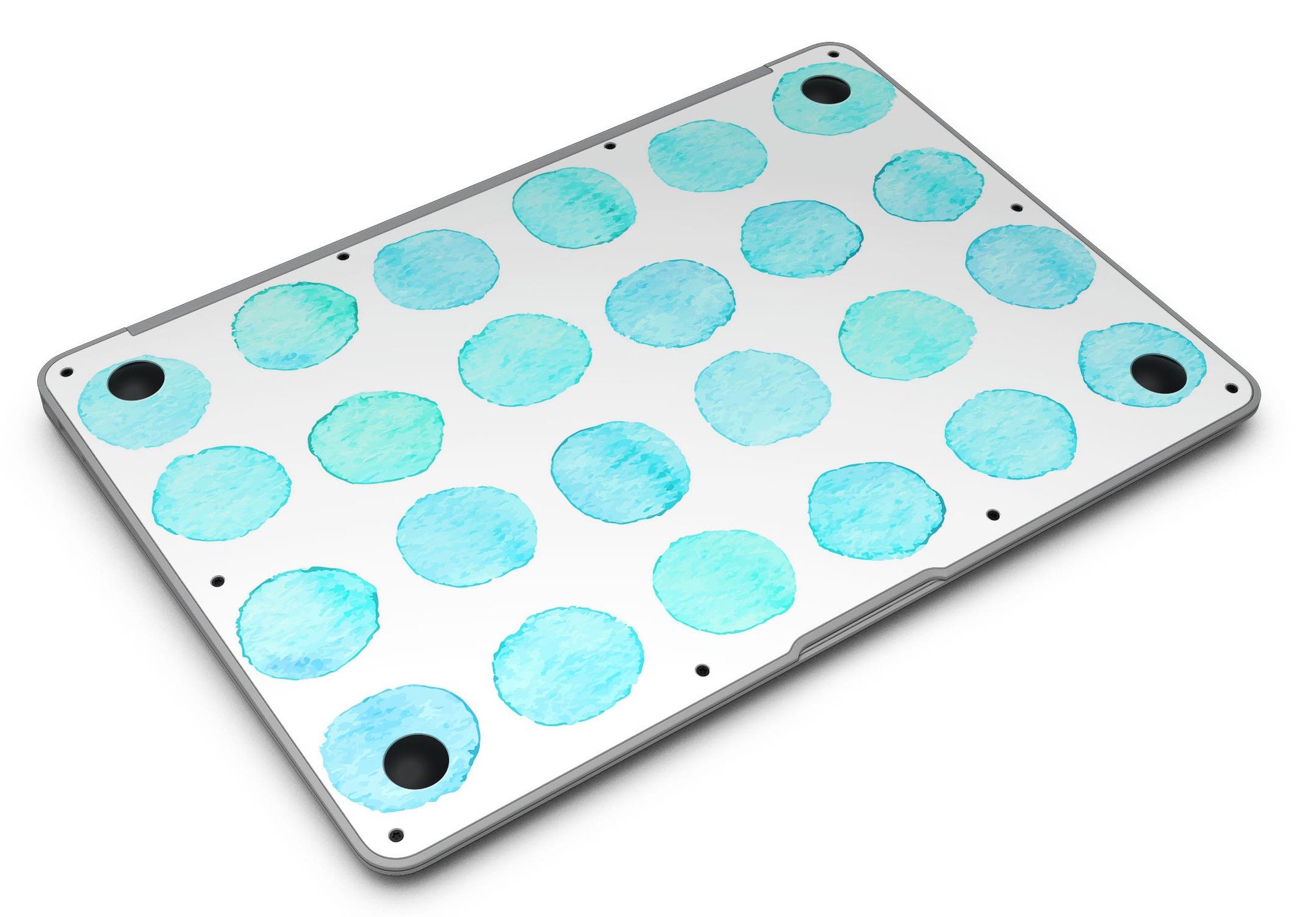 Blue Watercolor Polka Dots MacBook Air Skin Kit showcasing vibrant polka dot design on a sleek laptop surface.