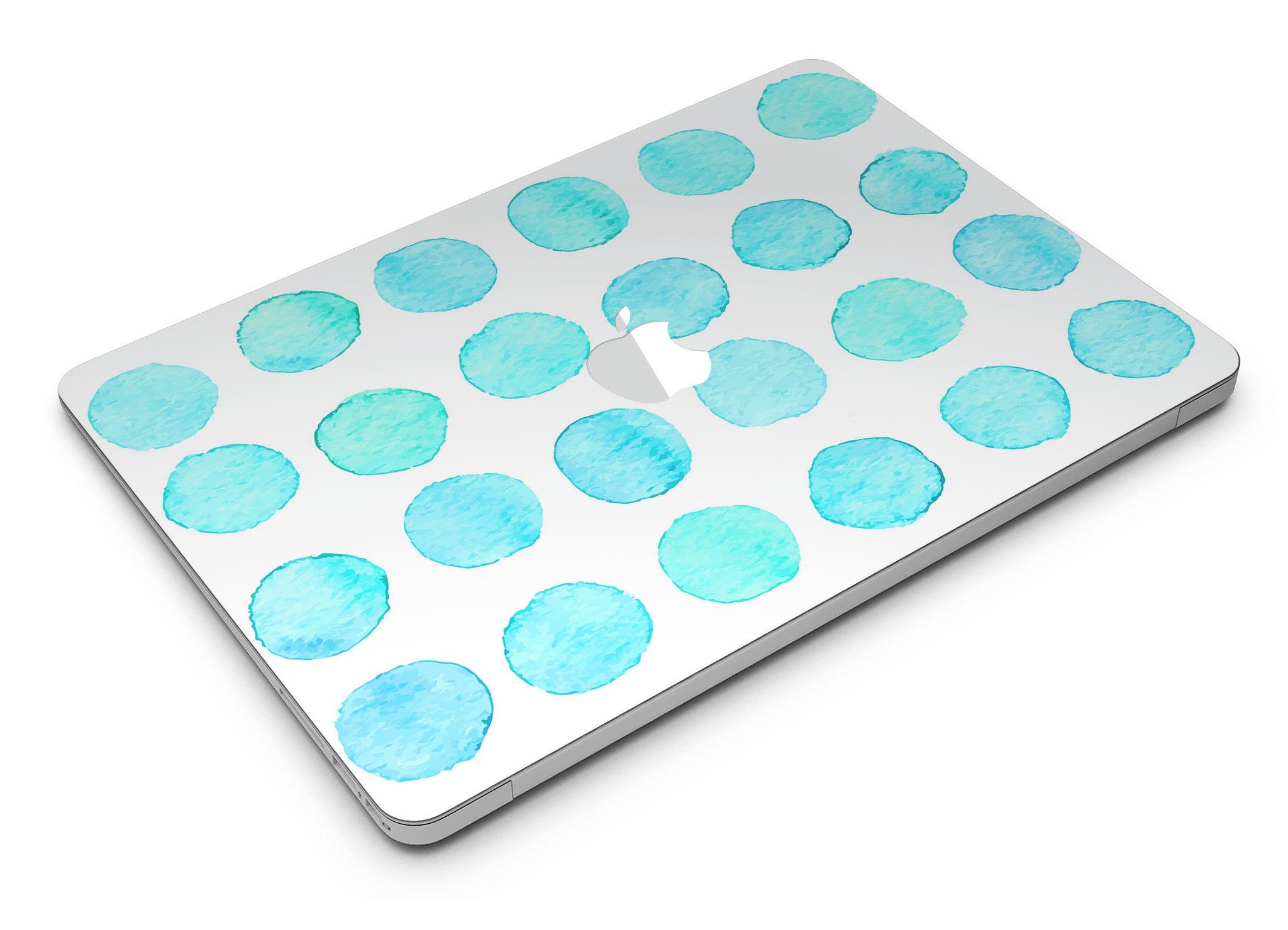 Blue Watercolor Polka Dots MacBook Air Skin Kit showcasing vibrant polka dot design on a sleek laptop surface.