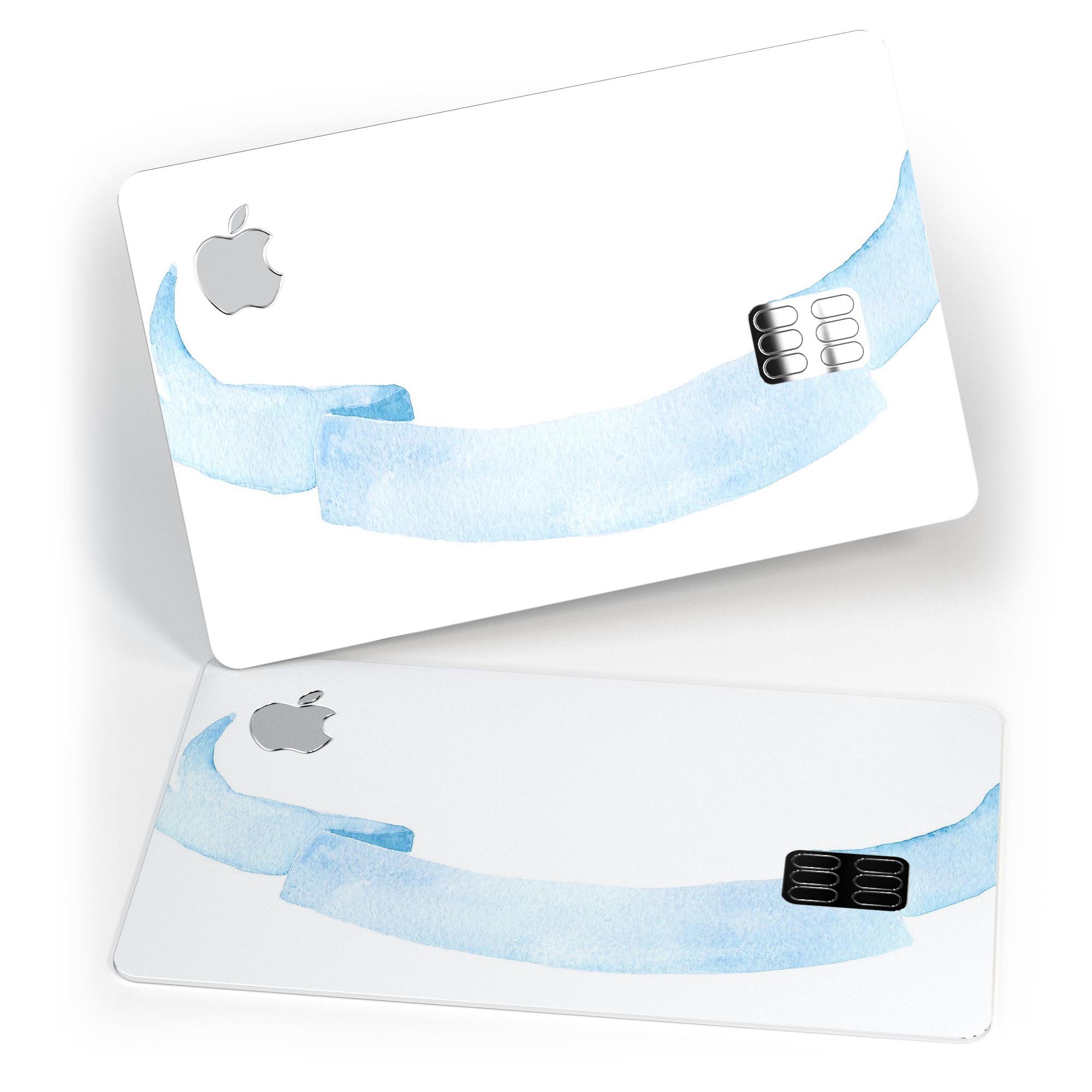 Blue Watercolor Ribbon skin for Apple Card, showcasing vibrant colors and premium vinyl material.