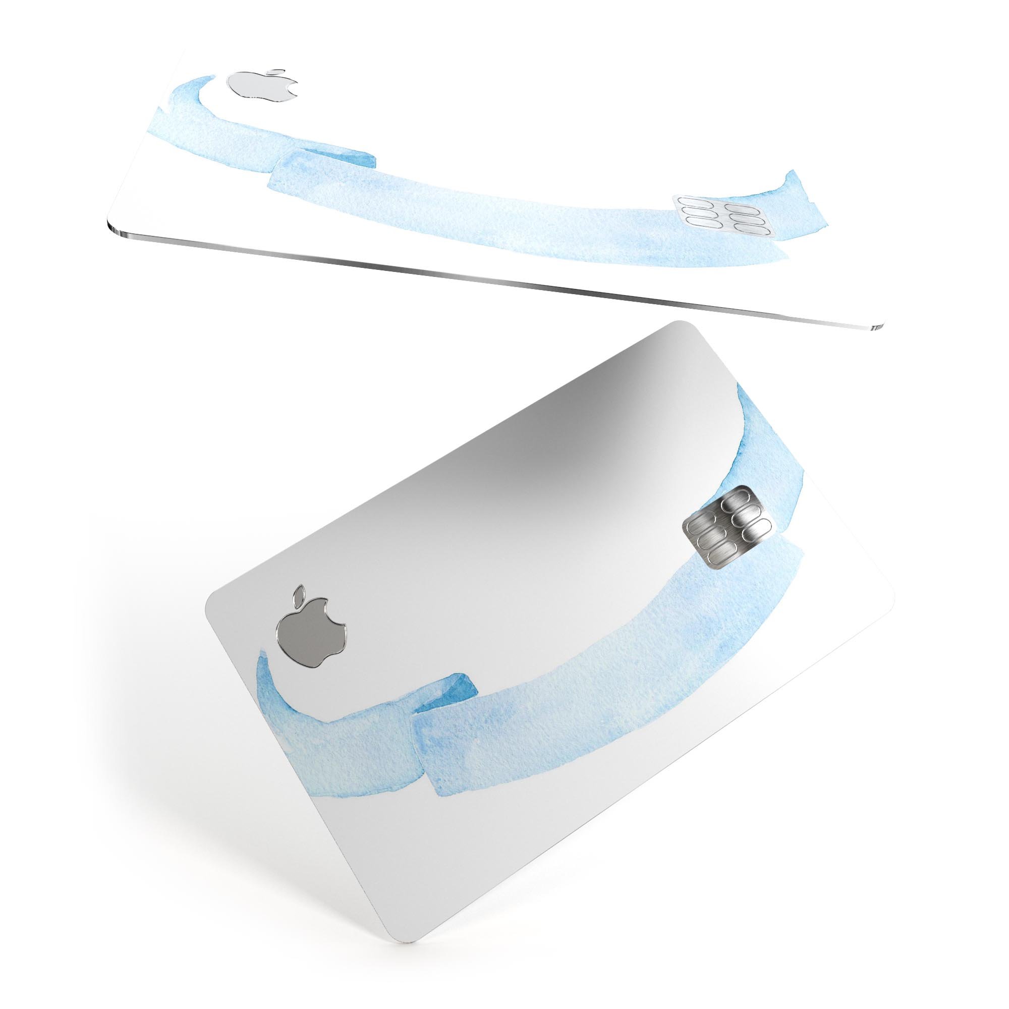 Blue Watercolor Ribbon skin for Apple Card, showcasing vibrant colors and premium vinyl material.