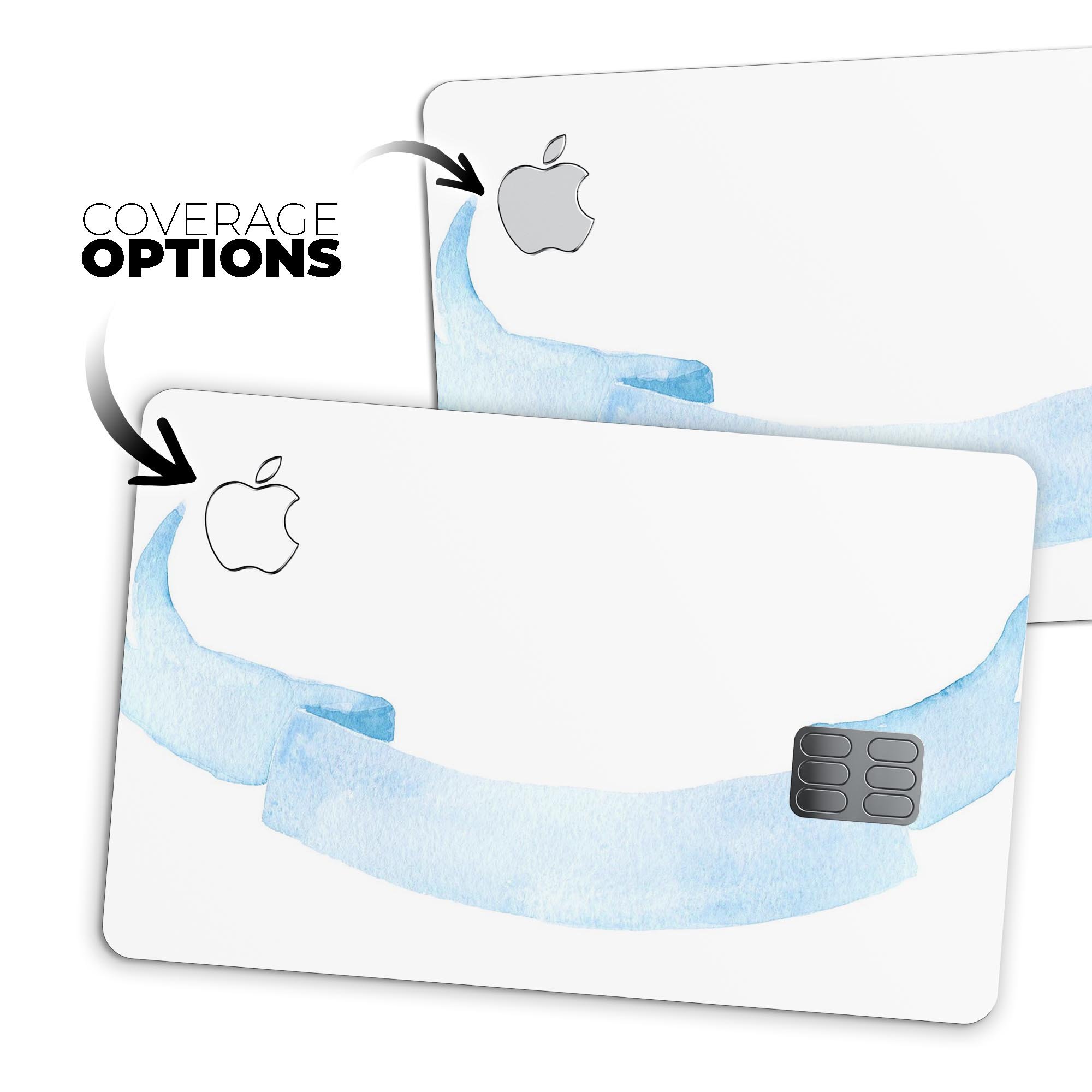 Blue Watercolor Ribbon skin for Apple Card, showcasing vibrant colors and premium vinyl material.