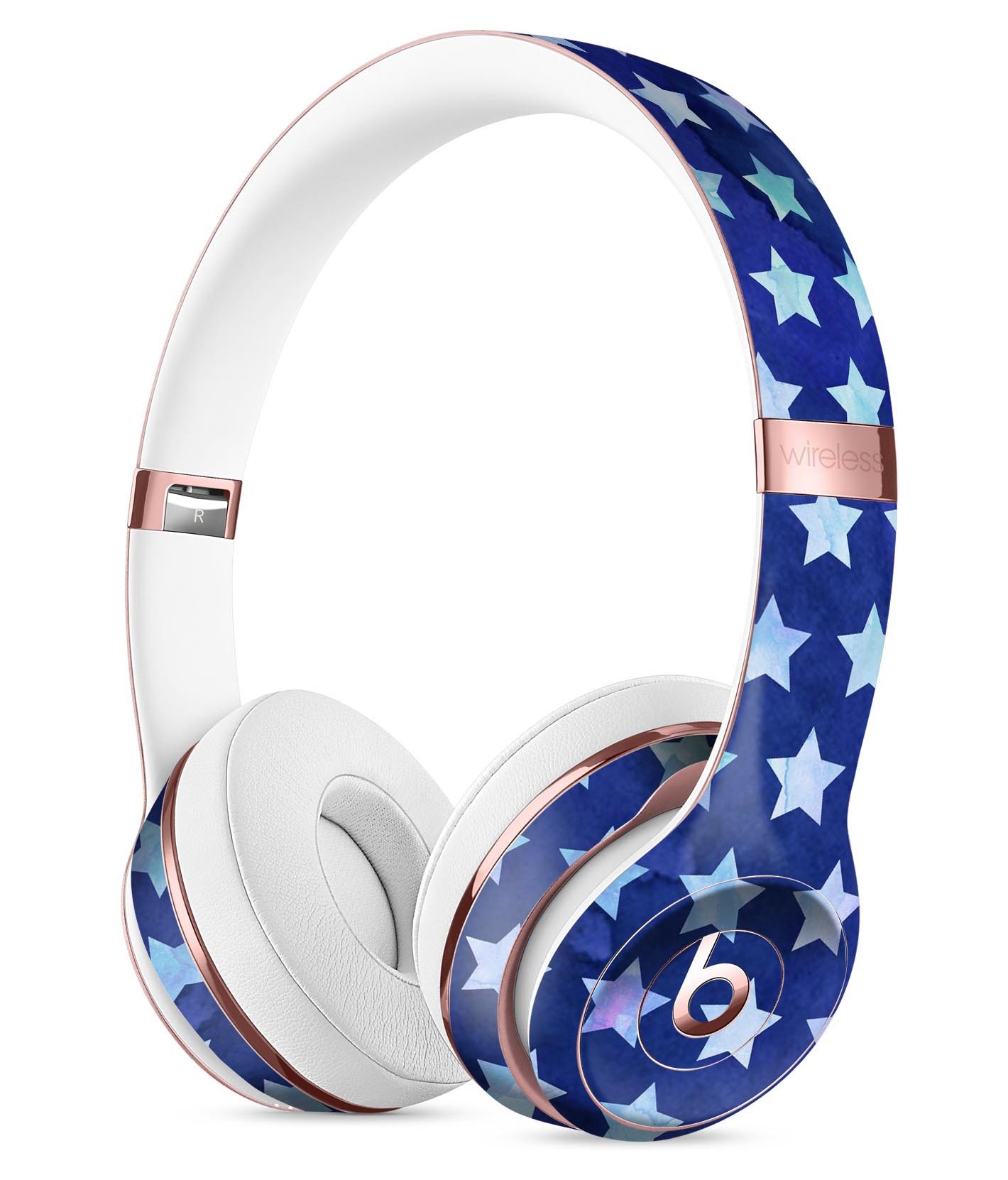 Blue Watercolor Stars Full-Body Skin Kit designed for Beats by Dre Solo 3 Wireless Headphones, showcasing vibrant colors and unique design.