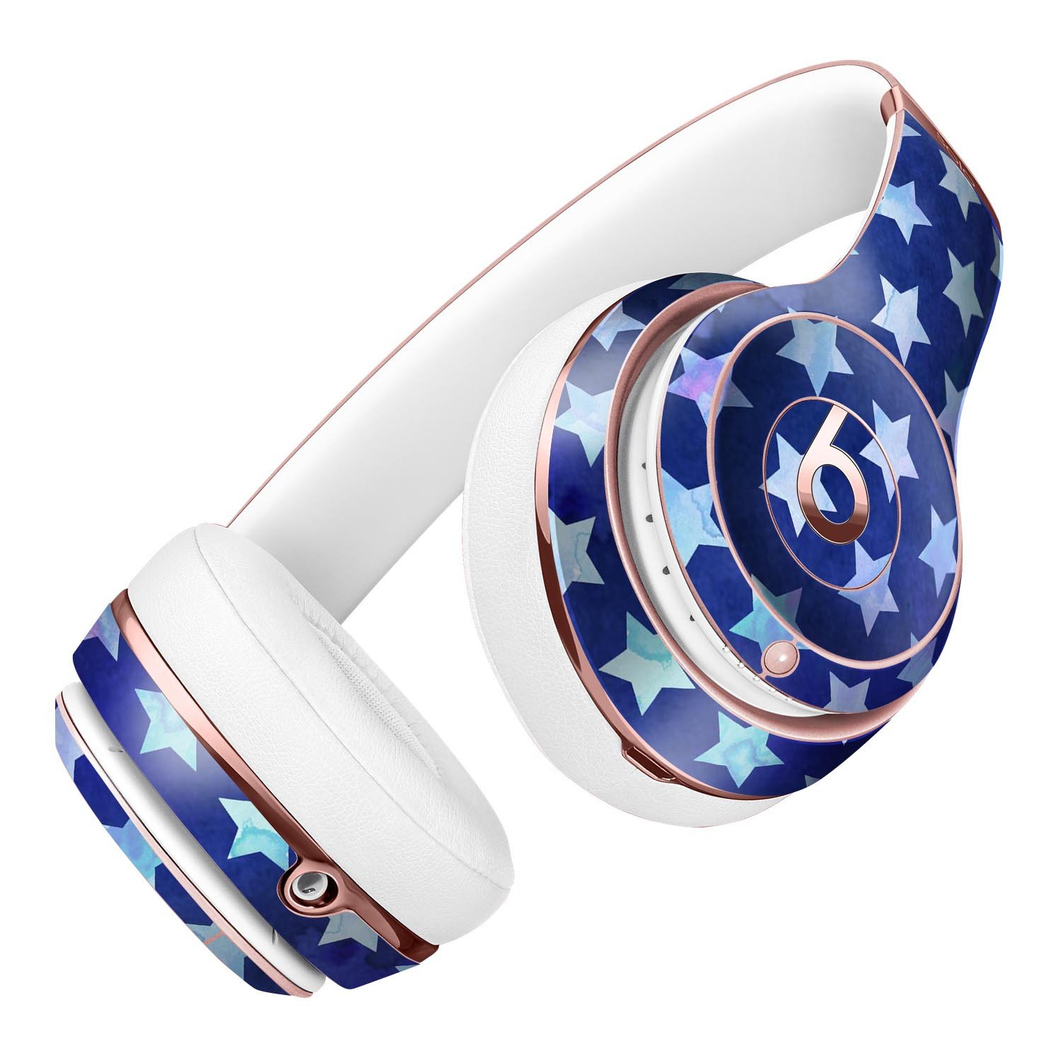 Blue Watercolor Stars Full-Body Skin Kit designed for Beats by Dre Solo 3 Wireless Headphones, showcasing vibrant colors and unique design.